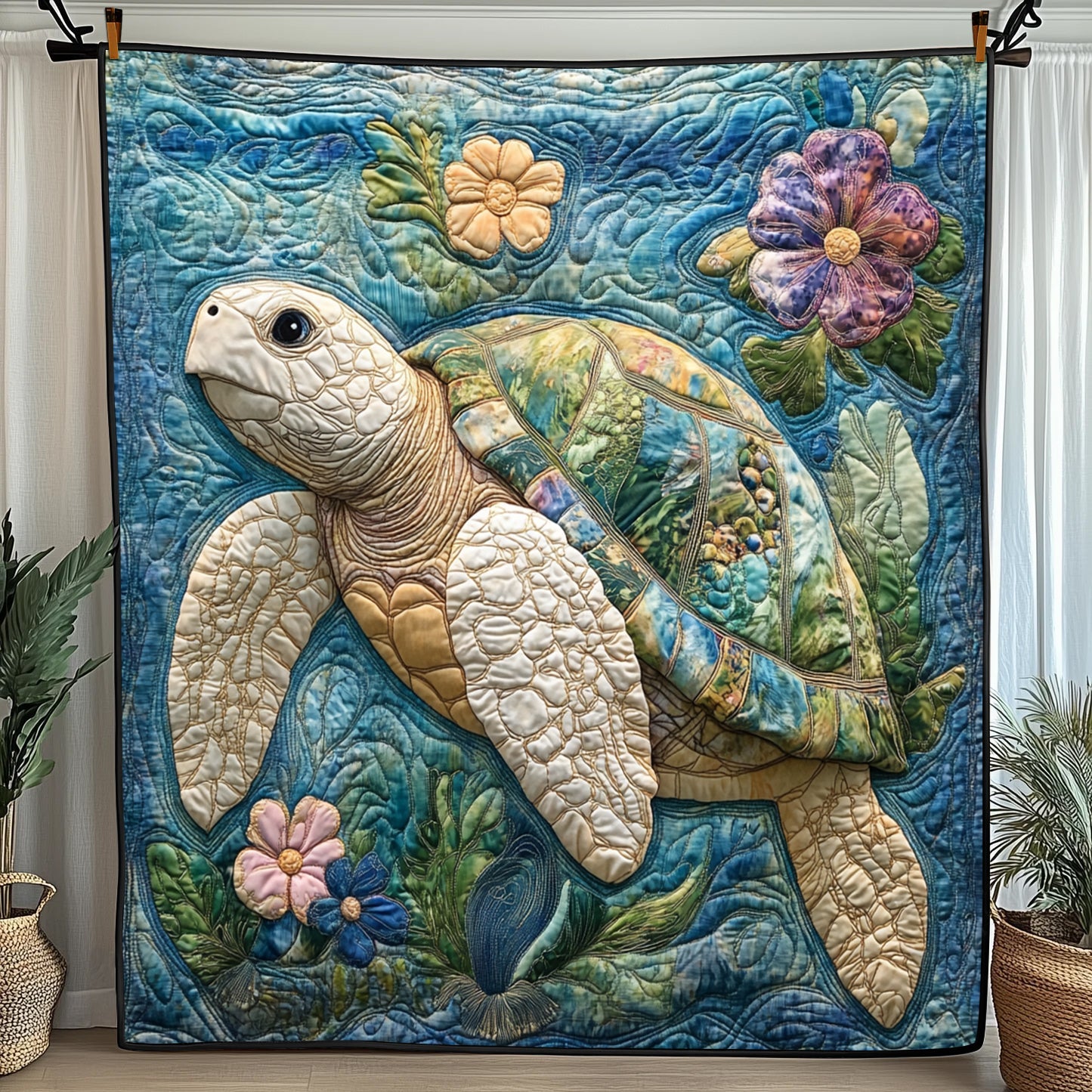 Tropical Blue Turtle Quilted Blanket Nice Throw BlanketSea Turtle Gift Ideas For Her