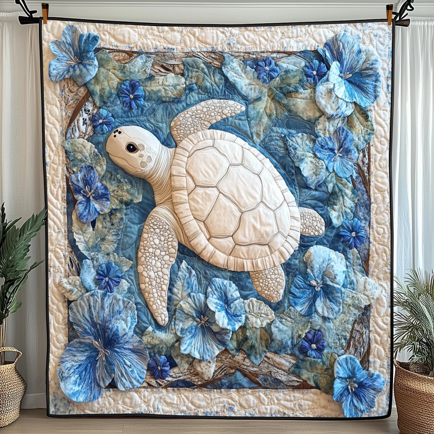 Tropical Blue Turtle Quilted Blanket Nice Throw BlanketSea Turtle Gifts For Him