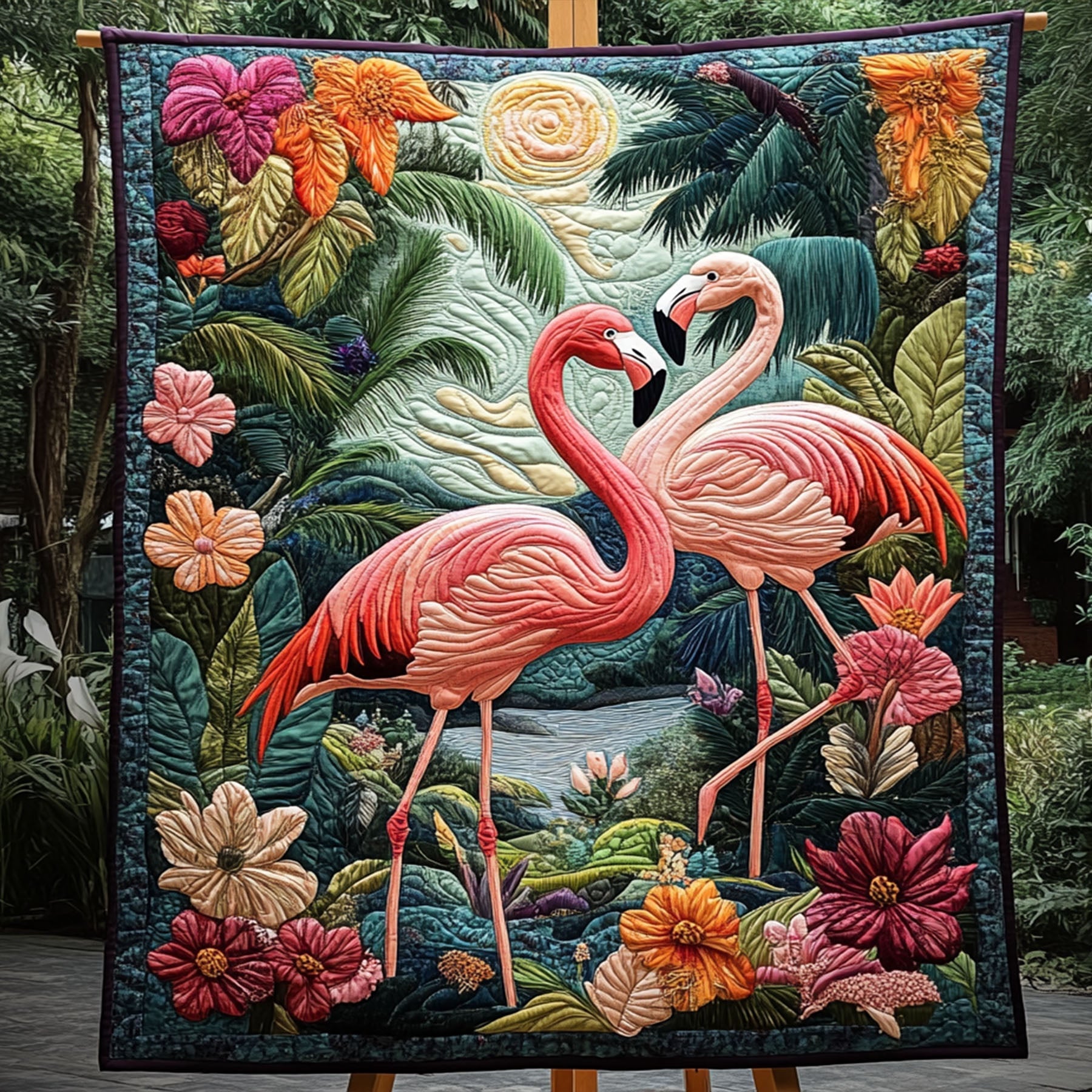 Tropical Blush Quilted Blanket Home Bedding Decor Flamingo Christmas Gifts