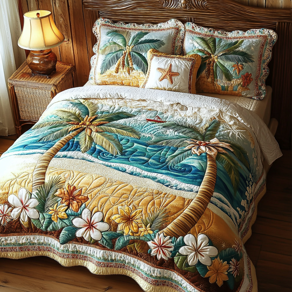Tropical Breeze Quilted Bedding Set Best Bed Sheet Set Best Gift For Beach Lover