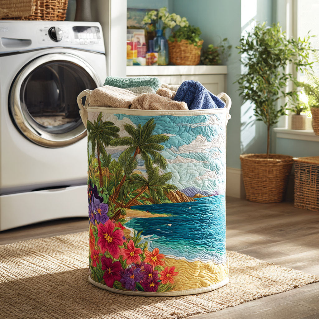 Tropical Breeze Quilted Laundry Basket Modern Quilted Laundry Basket Gift for Stylish Homes