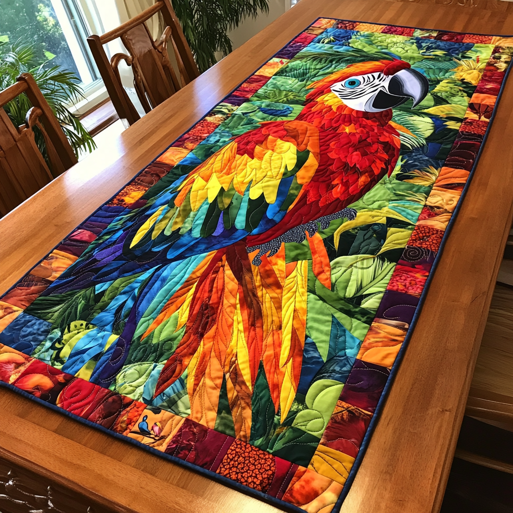 Tropical Breeze Quilted Table Runner Dinner Table Decor Ideas Gifts For Parrot Lovers