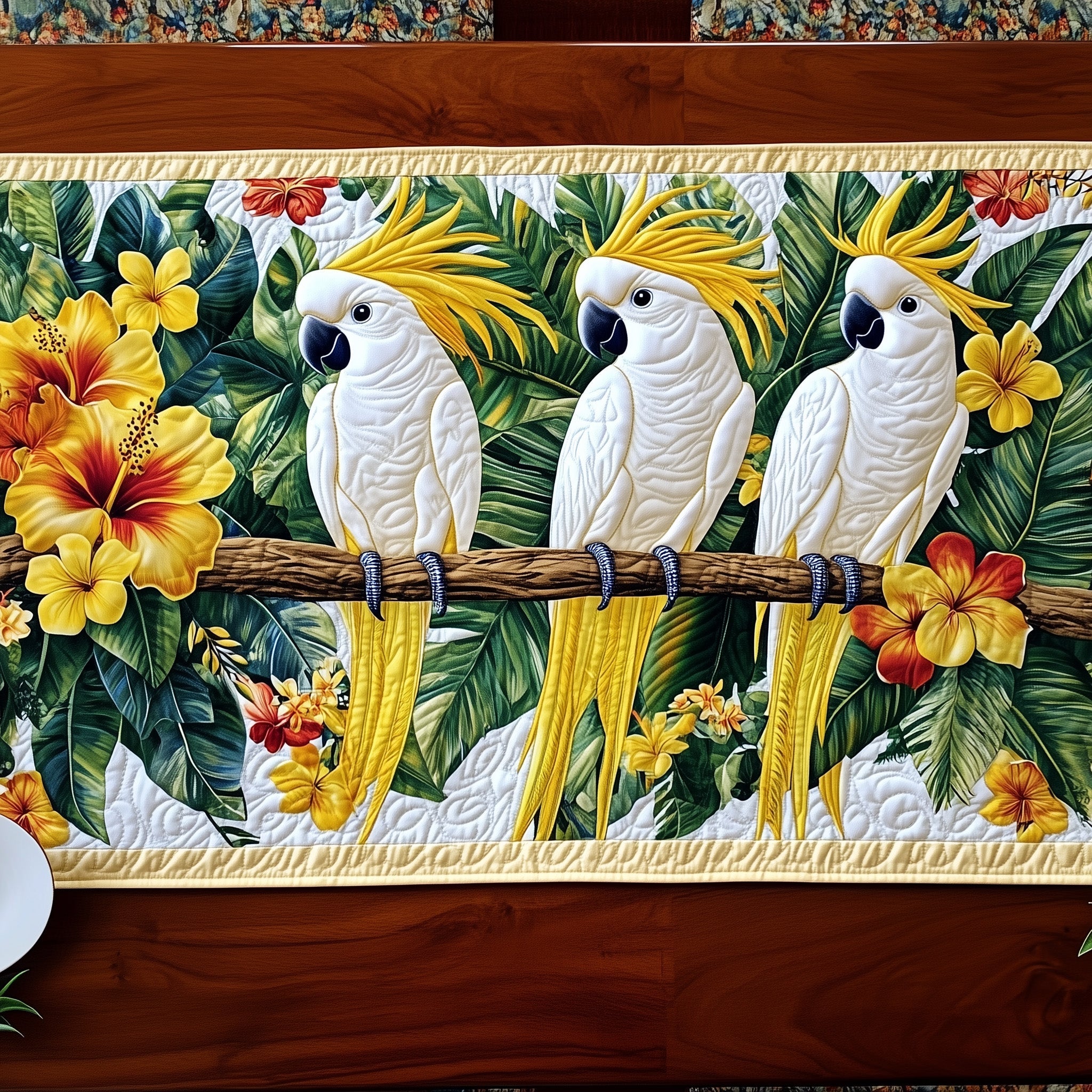 Tropical Cockatoo Charm Quilted Table Runner Christmas Table Runner for Dining Room