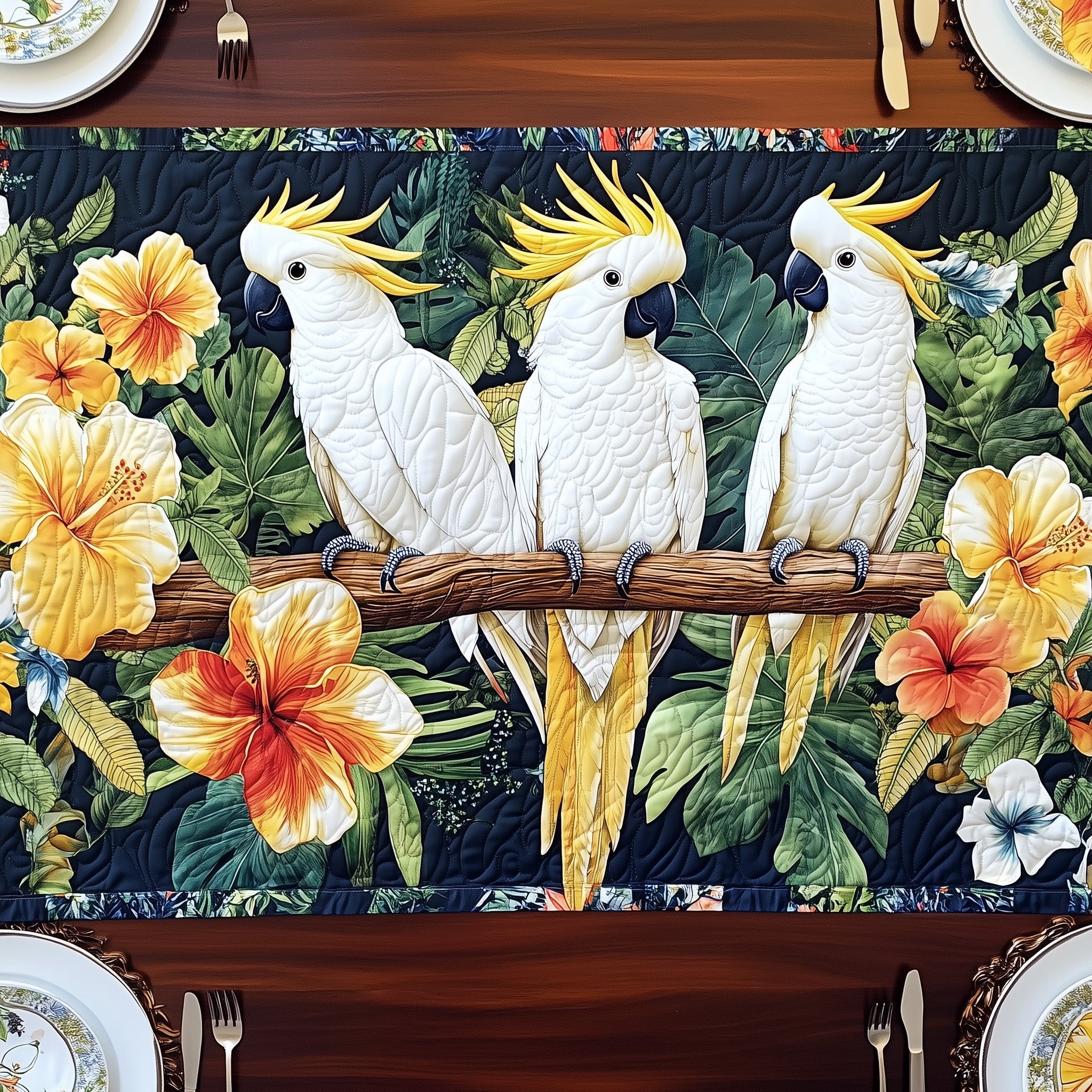 Tropical Cockatoo Charm Quilted Table Runner Cozy Winter Table Runner for Home