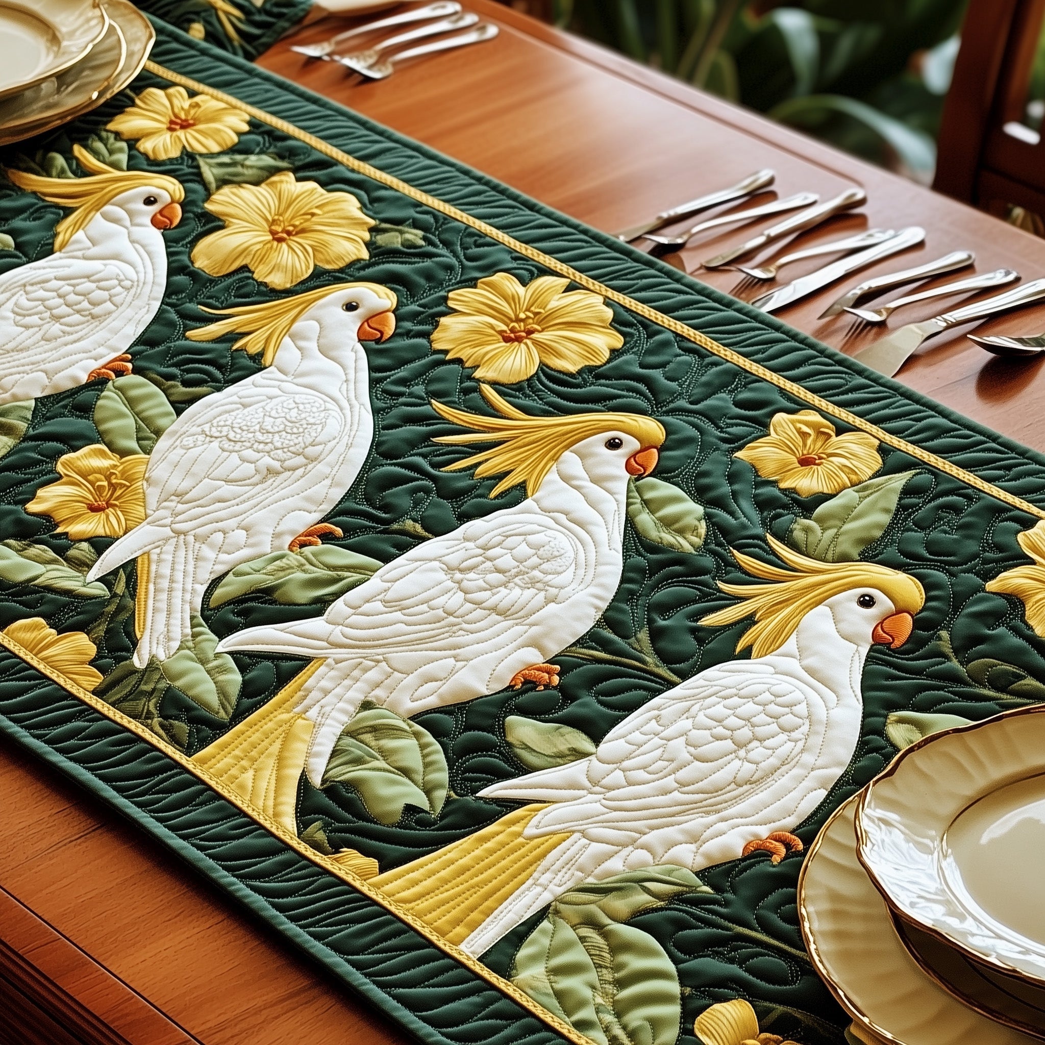 Tropical Cockatoo Charm Quilted Table Runner Holiday Table Runner Gift Idea