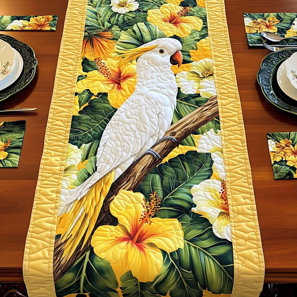 Tropical Cockatoo Charm Quilted Table Runner Winter Table Runner