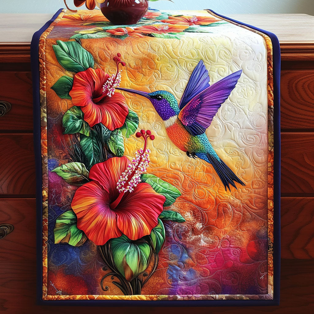 Tropical Colors Quilted Table Runner Kitchen Table Decor Great Hummingbird Themed Gifts