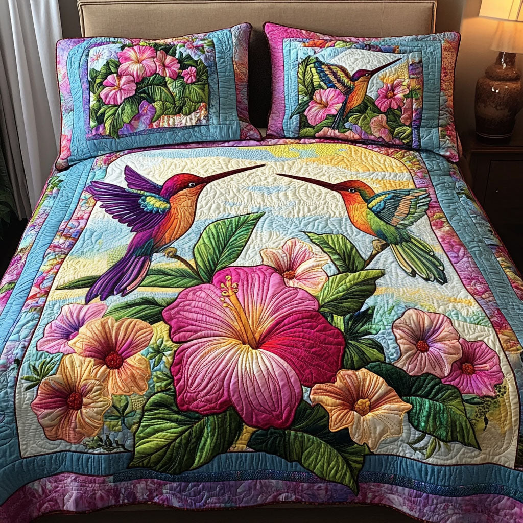 Tropical Dance Quilted Bedding Set Queen Size Comforter Anniversary Gift for Couples