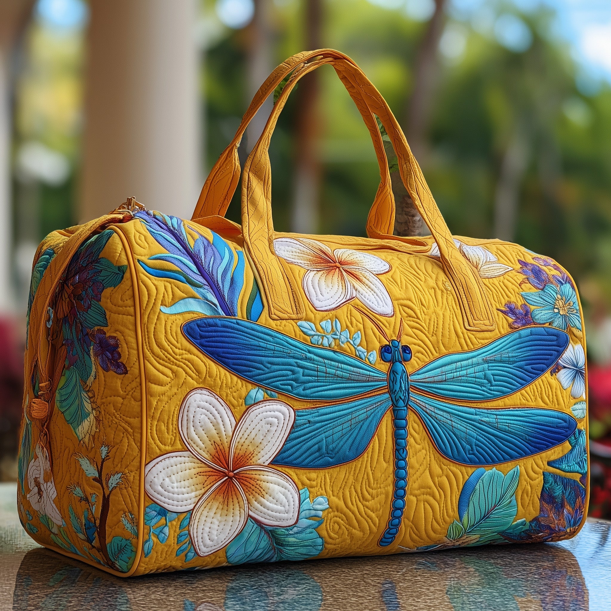 Tropical Dragonfly Quilted Duffle Bag For Office And Campus