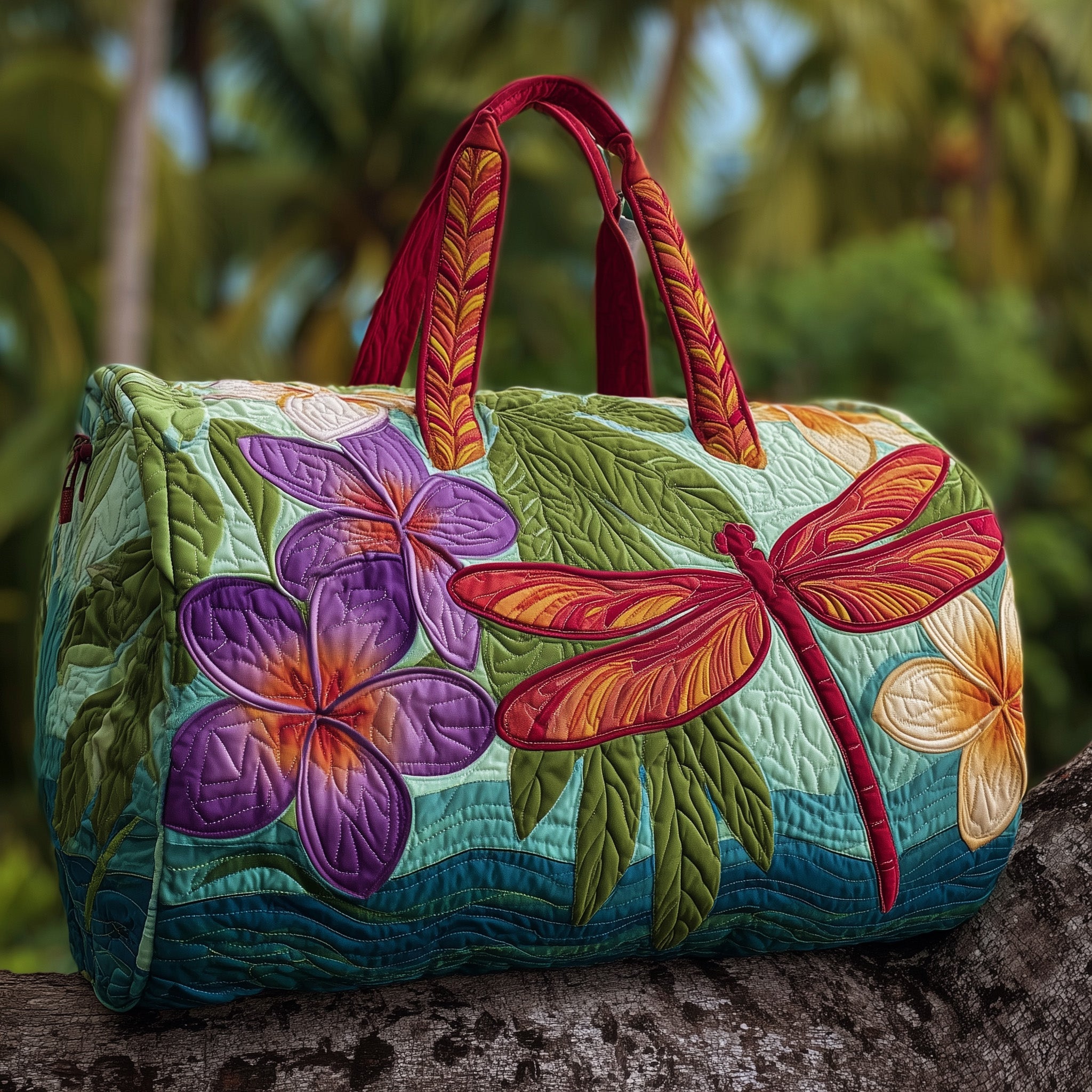 Tropical Dragonfly Quilted Duffle Bag For Outdoor Activities
