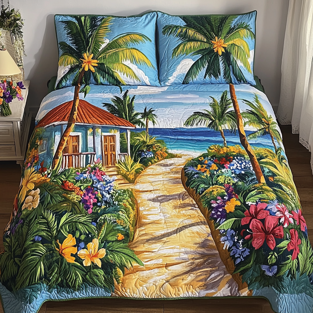 Tropical Dreams Quilted Bedding Set Best Bedspread Set Surfing Gifts For Her