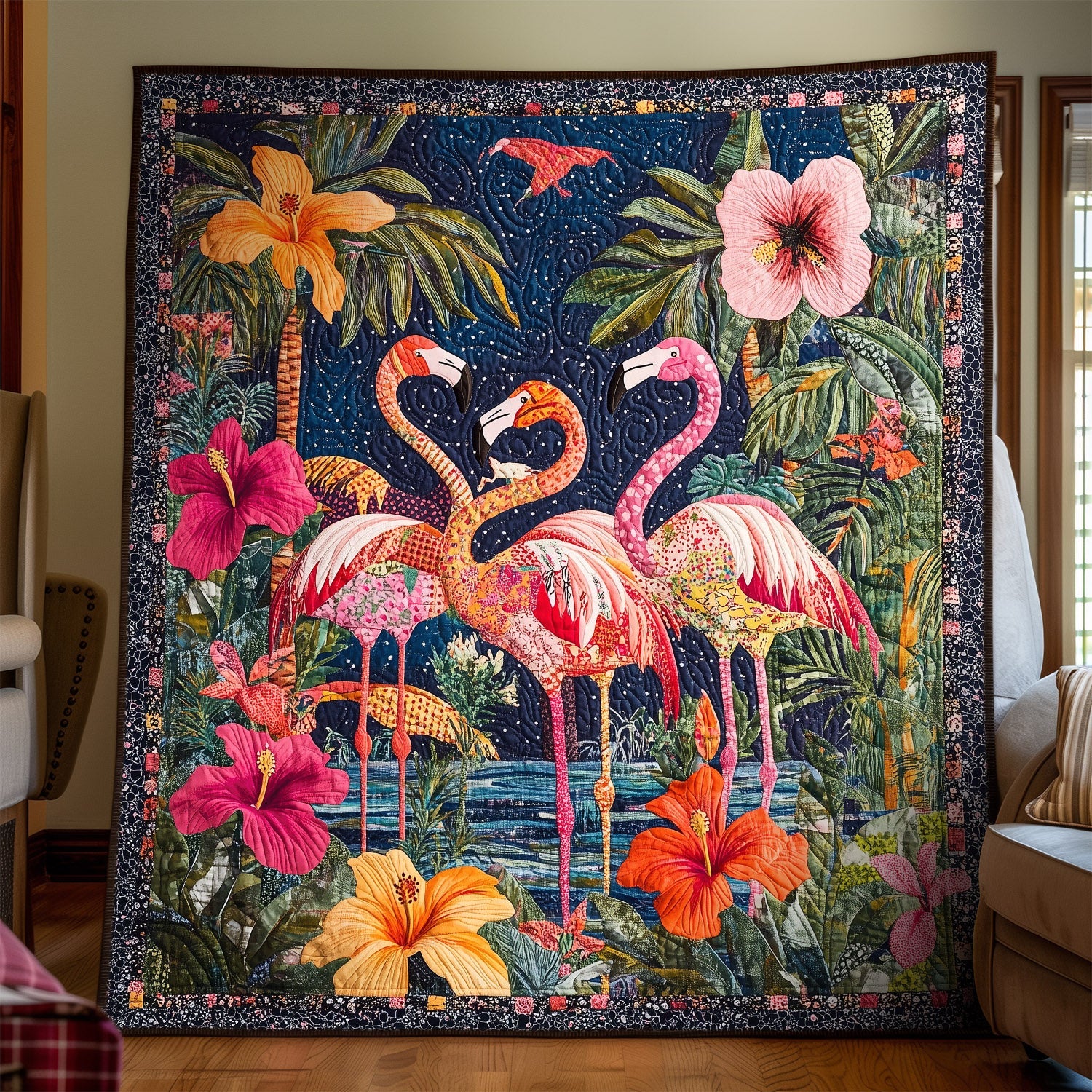 Tropical Dreams Quilted Blanket Flamingo Gifts For Her