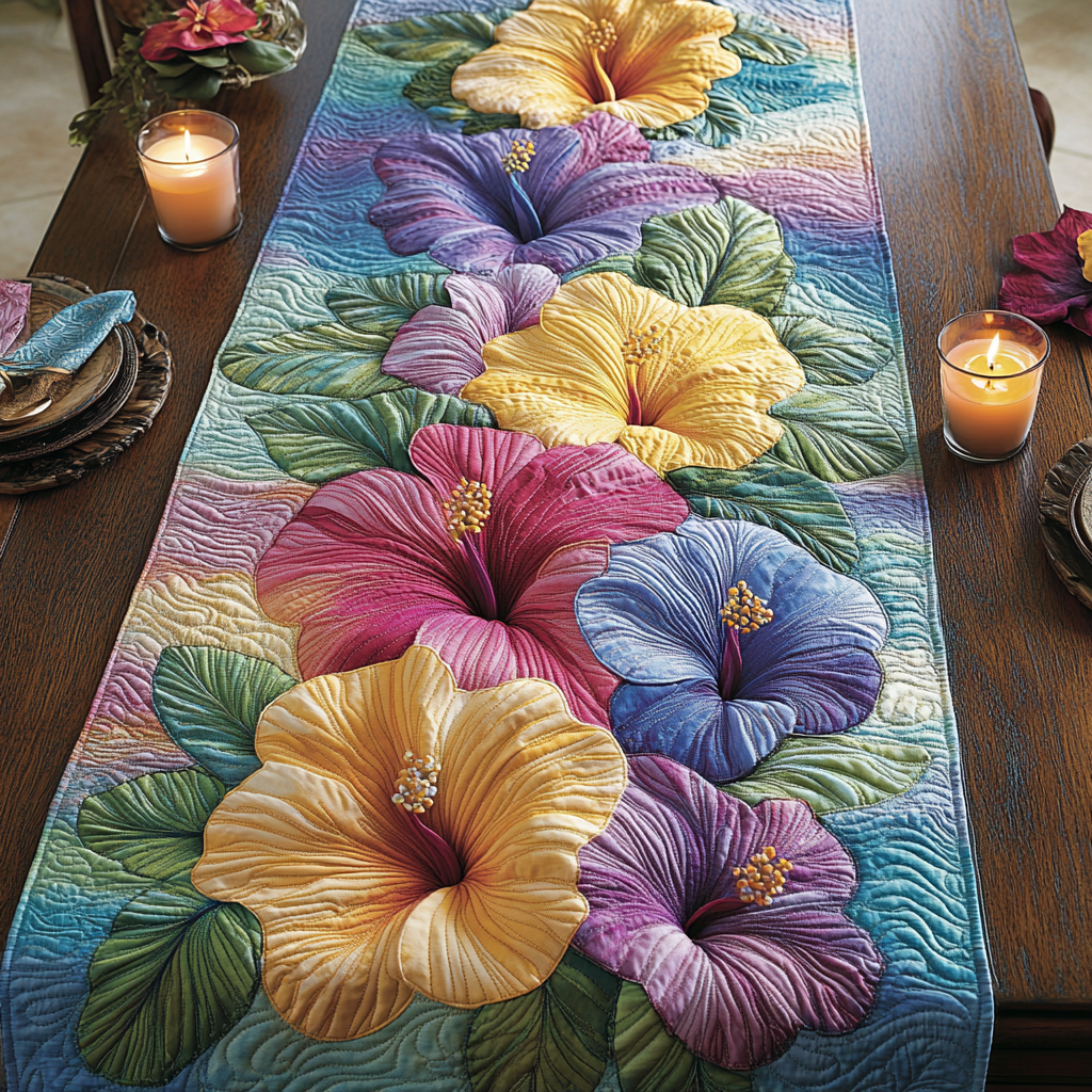 Tropical Elegance Quilted Table Runner Tropical Table Runner Best Family Gifts