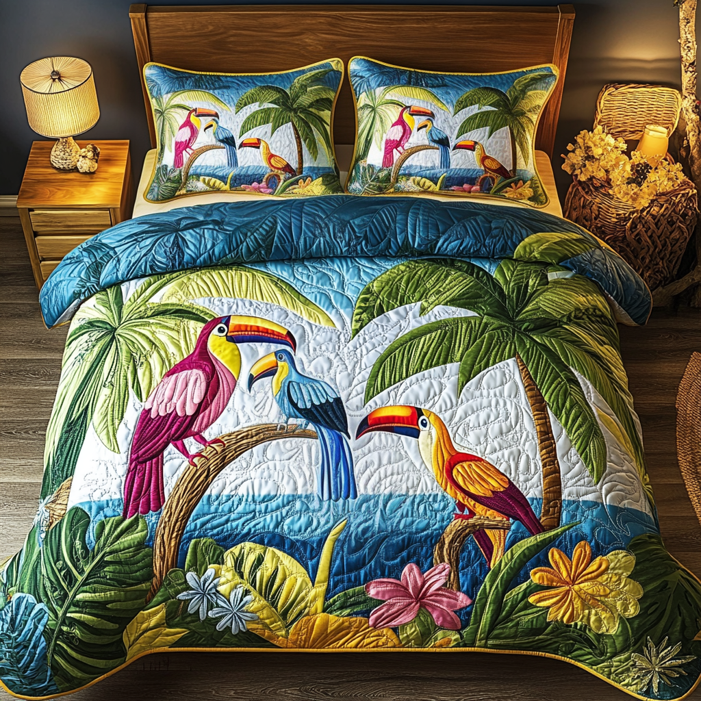 Tropical Escape Quilted Bedding Set Beautiful Bedding Merch Gift for a Peaceful Sleep