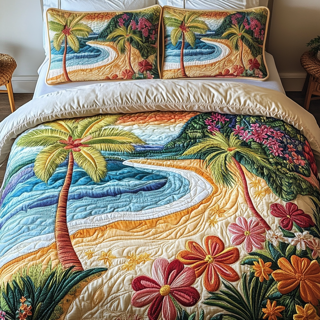 Tropical Escape Quilted Bedding Set Luxury Bedding Set with Pillow Covers Included