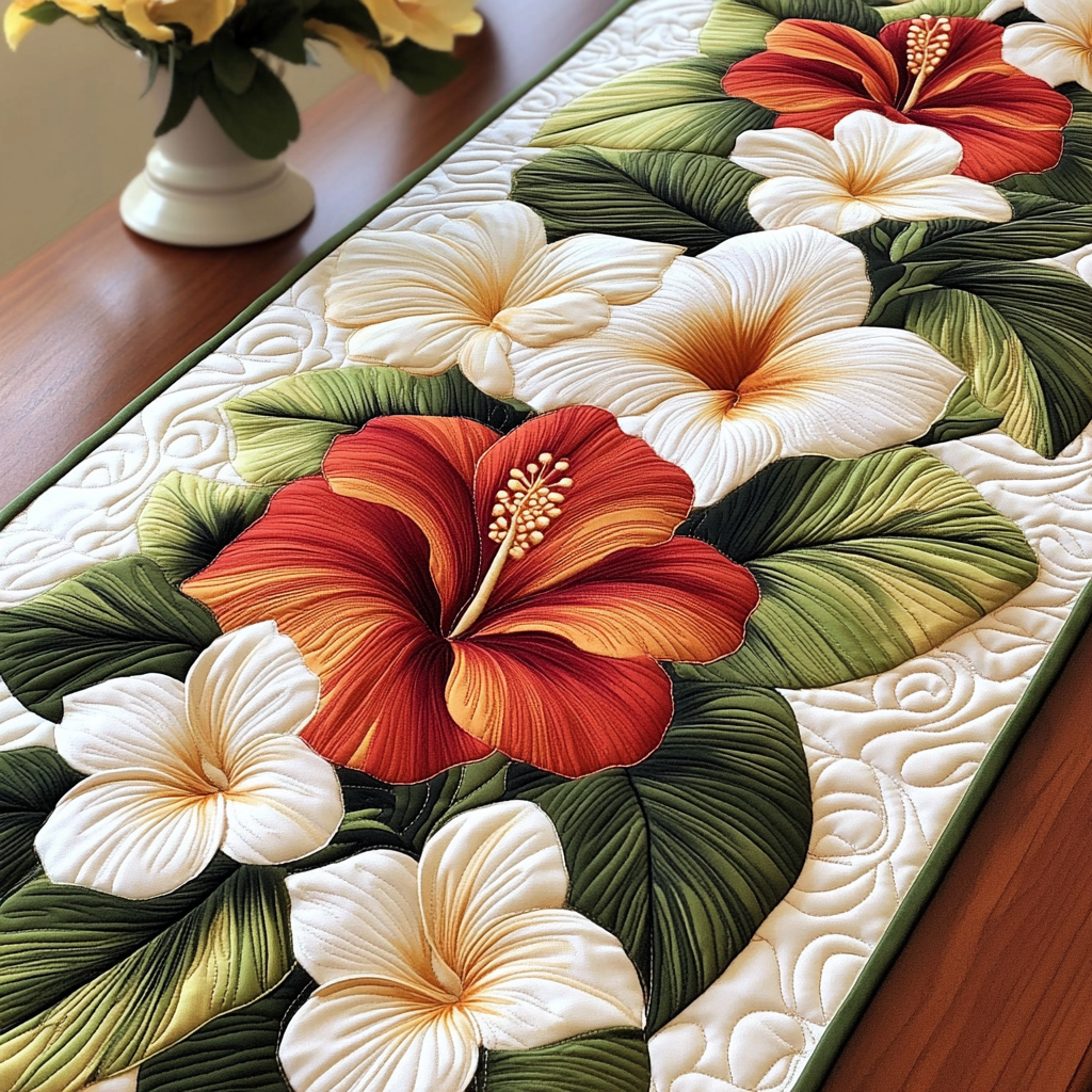 Tropical Escape Quilted Table Runner Flower Table Cover Good Family Gifts