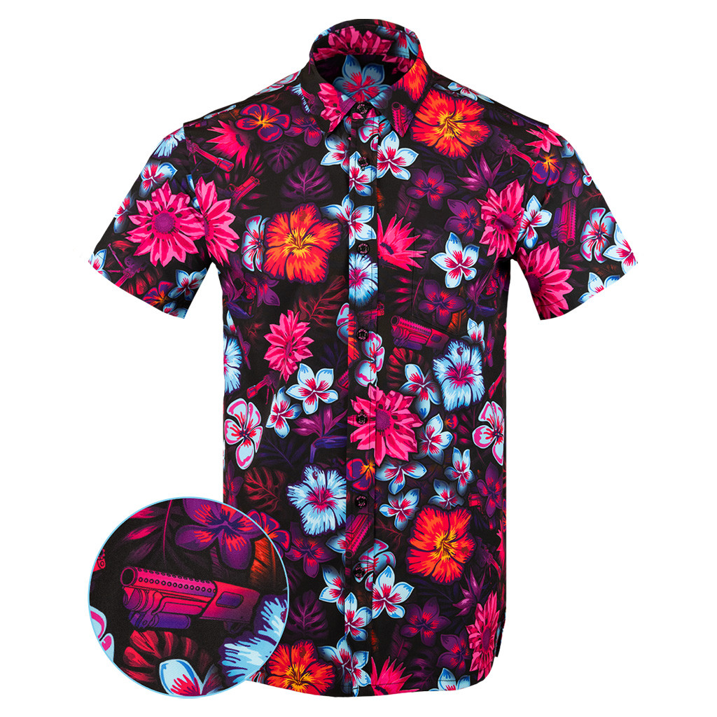 Tropical Fields Button Down Shirt Hawaiian Tactical Button Down Pro Gun Merch Dad Gifts