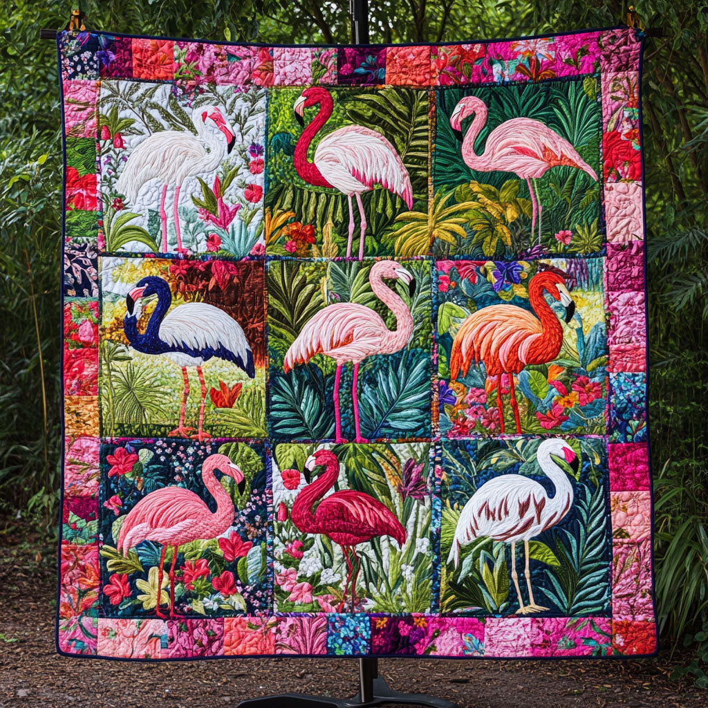Tropical Flamingo Bliss Quilted Blanket Bed Christmas Decor Pink Flamingo Gifts