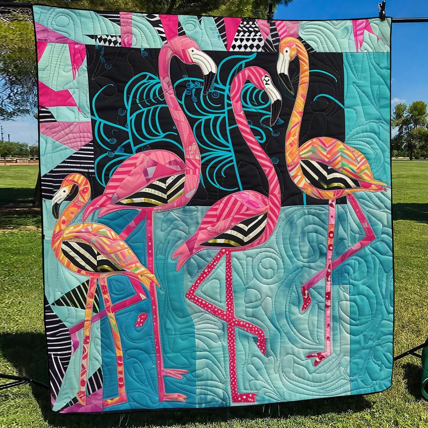 Tropical Flamingo Fantasy Quilted Blanket Flamingo Gifts For Her
