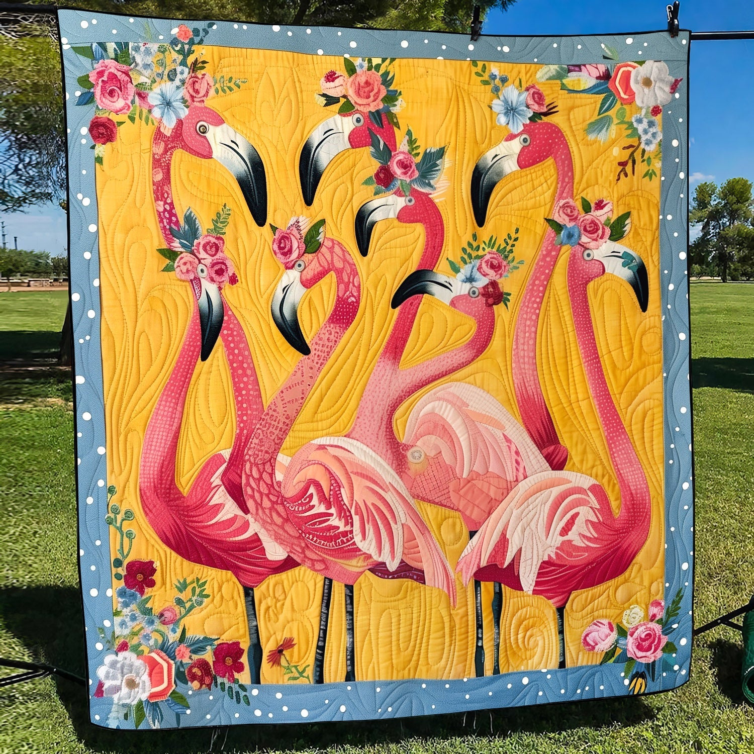 Tropical Flamingo Oasis Quilted Blanket Gifts For Flamingo Lovers