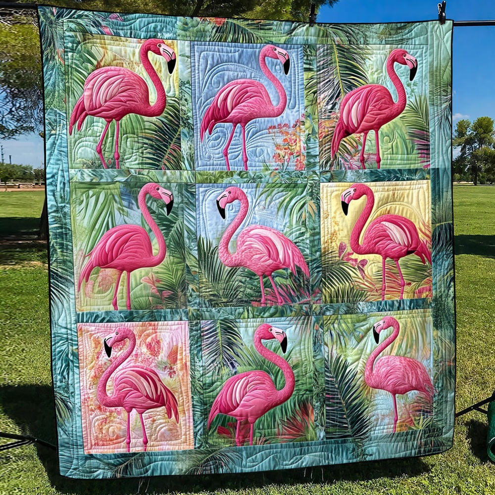 Tropical Flamingo Paradise Quilted Blanket Pink Bird Art Cozy Bedding Warm Throw Flamingo Lovers
