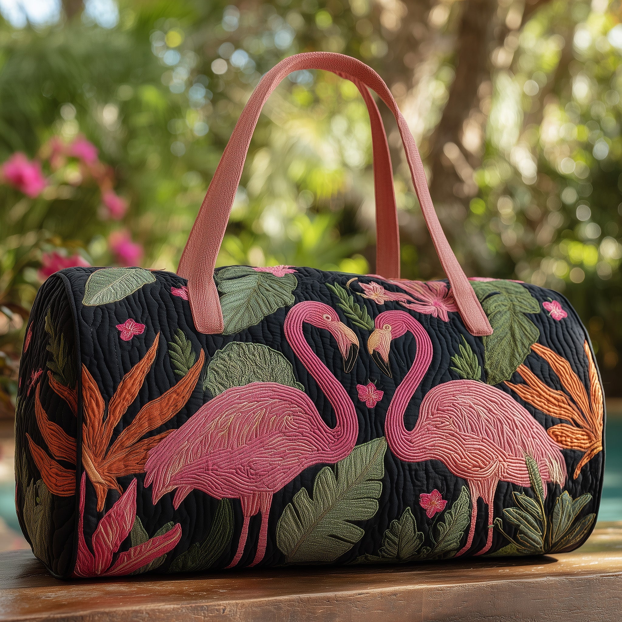 Tropical Flamingo Quilt Duffle Bag Travel Friendly Design