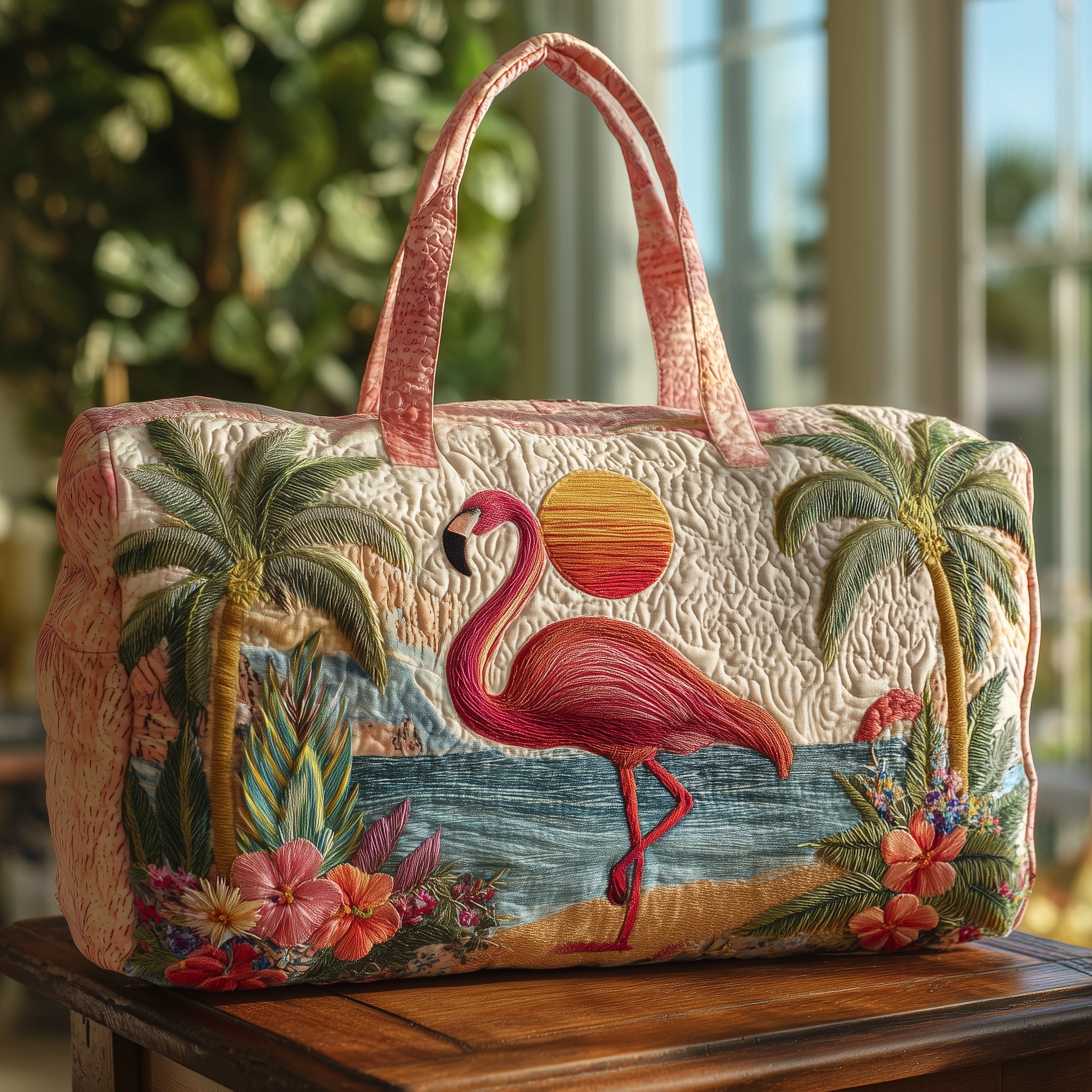 Tropical Flamingo Quilt Duffle Bag Valentine's Day Gift Idea