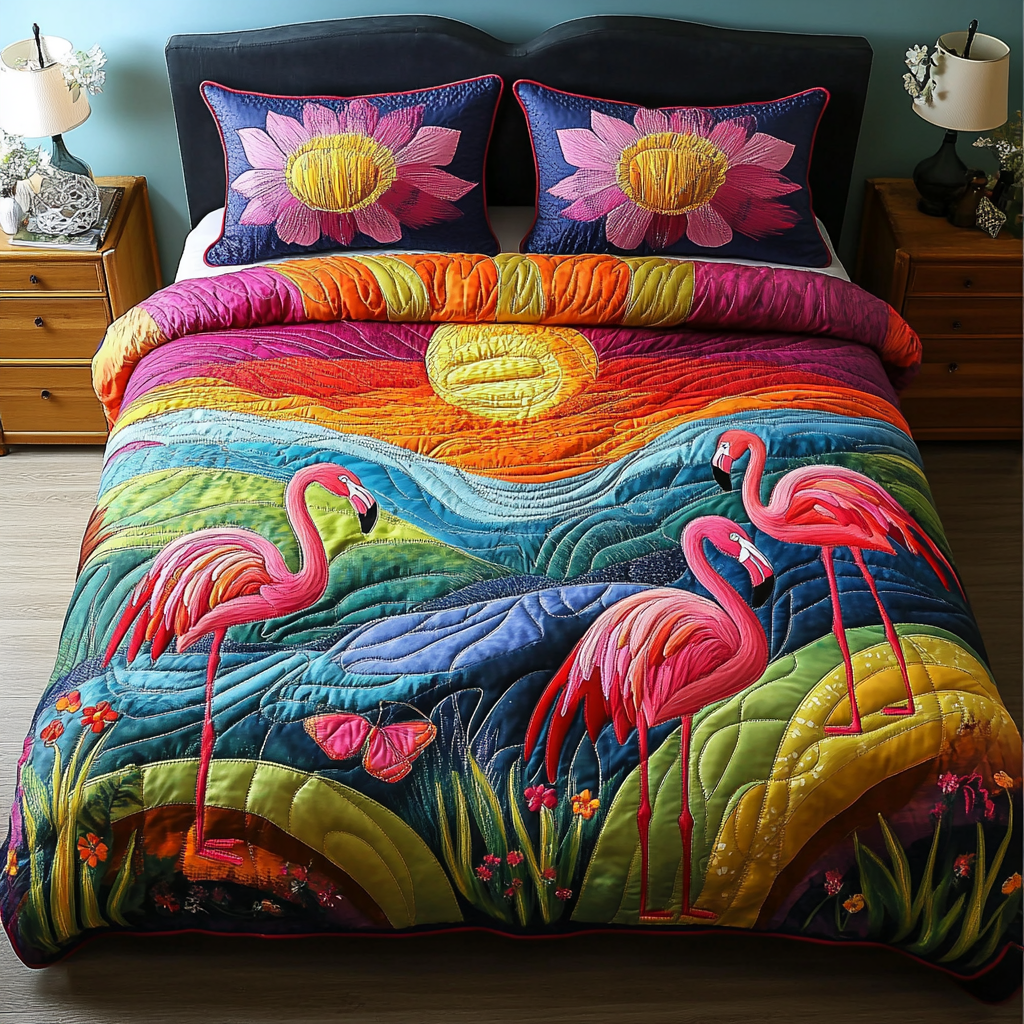 Tropical Flamingo Quilted Bedding Set Bed Decor Birthday Gifts For Flamingo Lovers