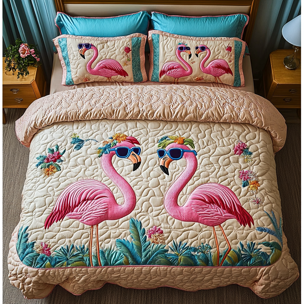 Tropical Flamingo Quilted Bedding Set Best Comforter Sets Flamingo Theme Gifts