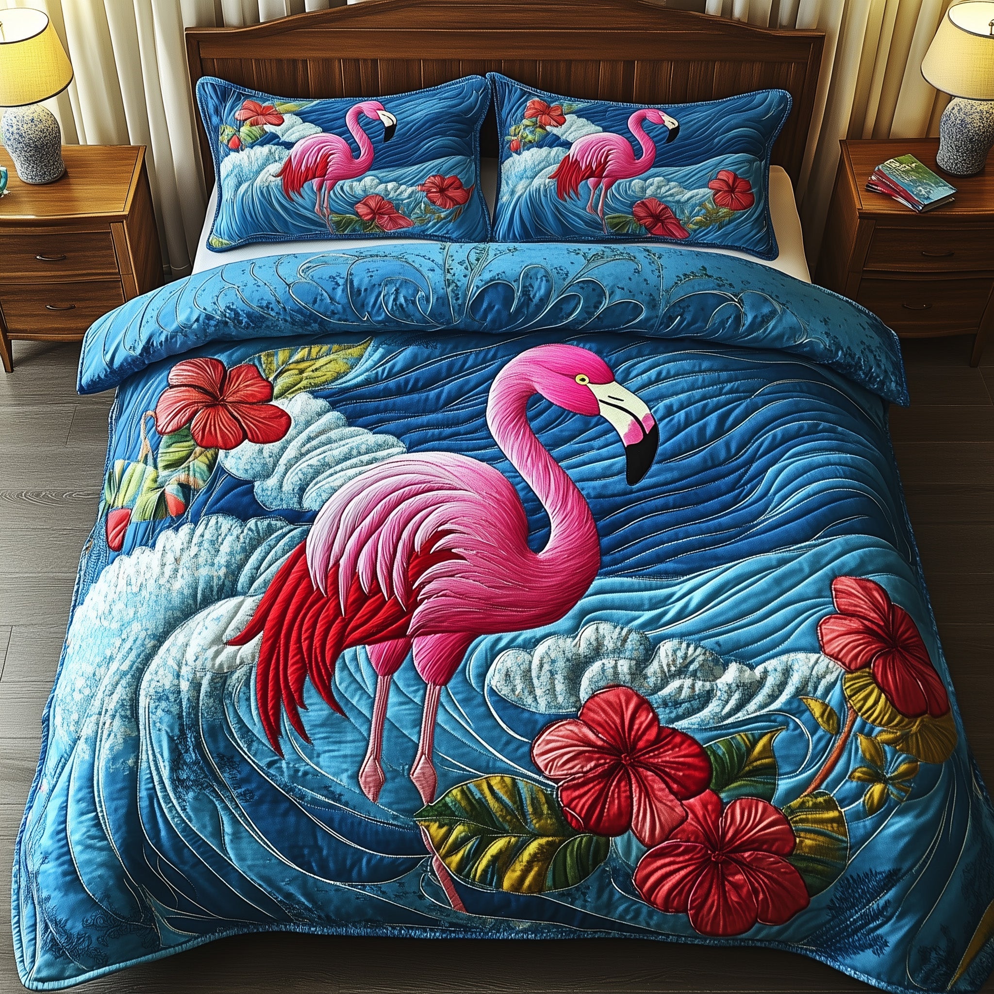 Tropical Flamingo Quilted Bedding Set Duvet Cover Bed Sheet Best Flamingo Lover Gifts For Her