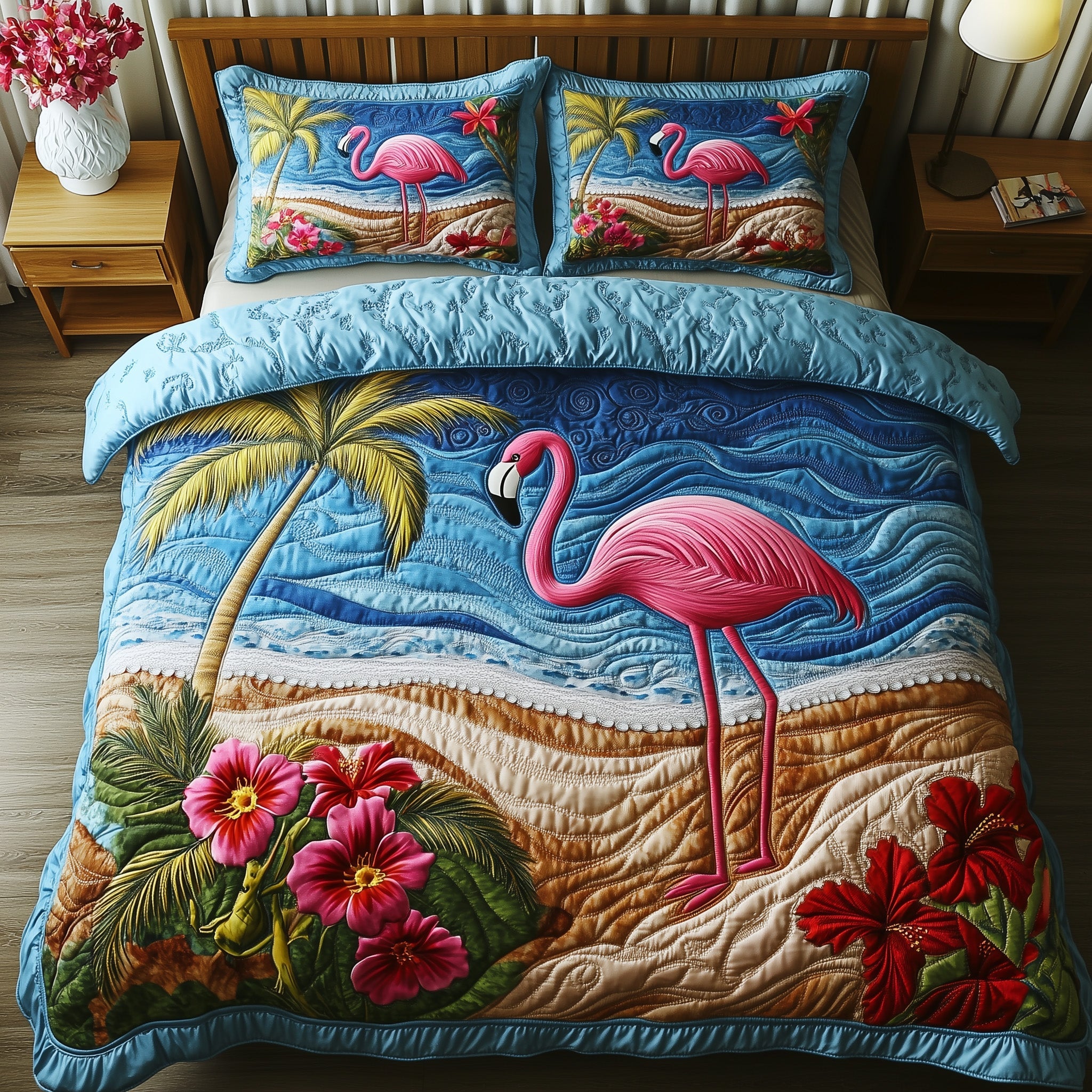 Tropical Flamingo Quilted Bedding Set Duvet Cover Bed Sheet Best Flamingo Lover Gifts For Him