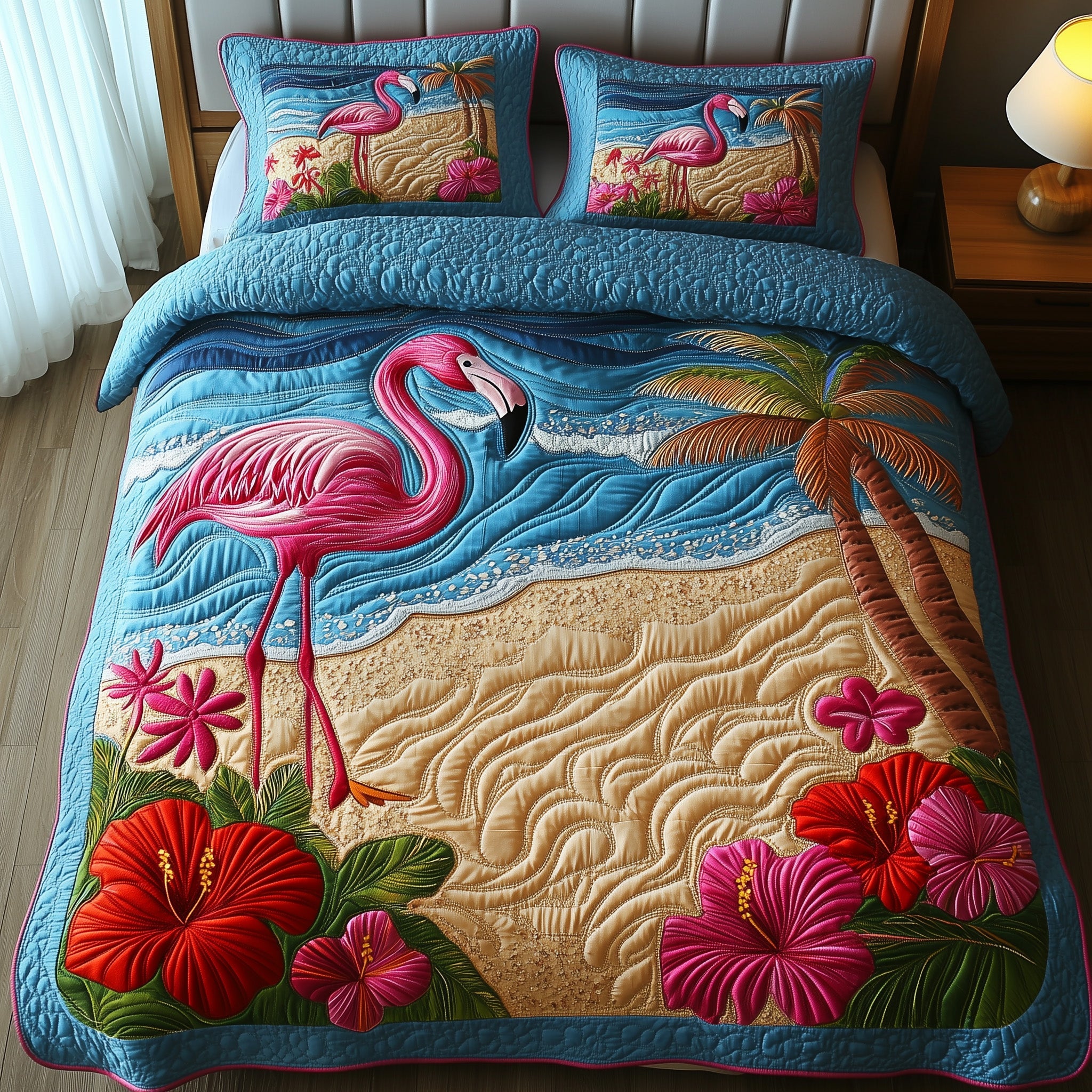 Tropical Flamingo Quilted Bedding Set Duvet Cover Bed Sheet Flamingo Birthday Gift Ideas