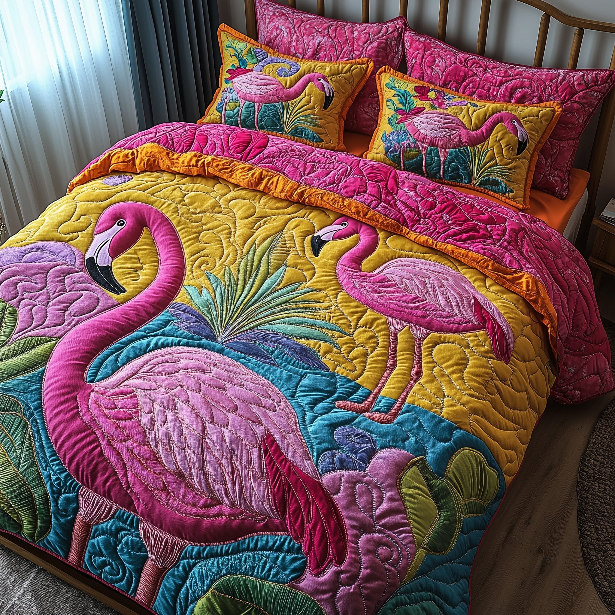 Tropical Flamingo Quilted Bedding Set Duvet Cover Bed Sheet Flamingo Gifts For Her Christmas