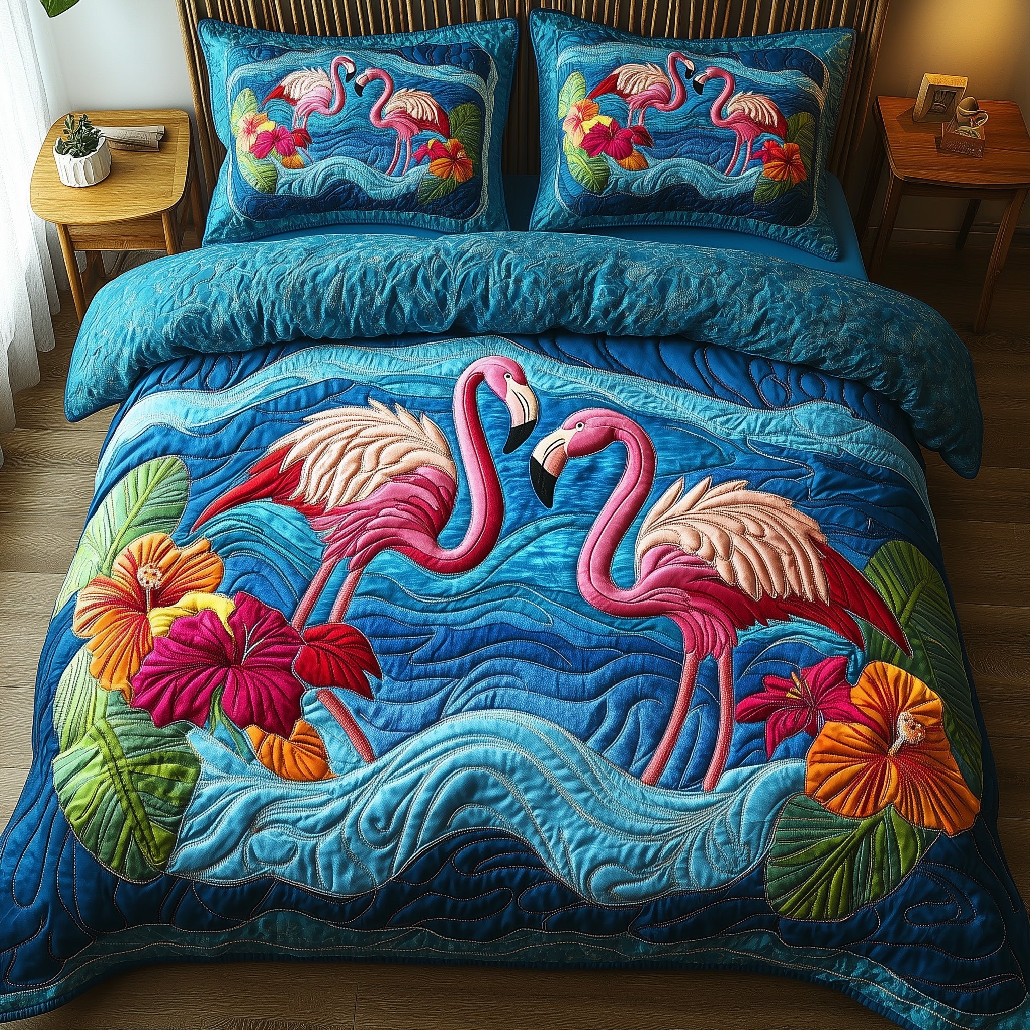 Tropical Flamingo Quilted Bedding Set Duvet Cover Bed Sheet Flamingo Gifts For Mom Grandma