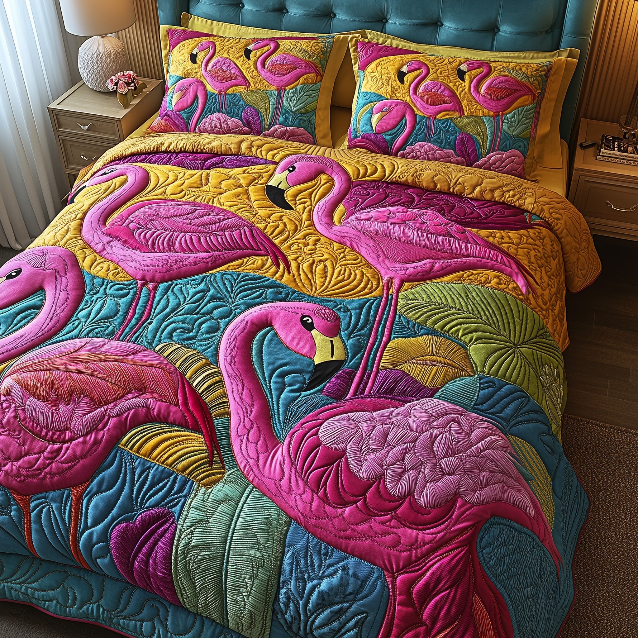 Tropical Flamingo Quilted Bedding Set Duvet Cover Bed Sheet Flamingo Gifts For Sisters
