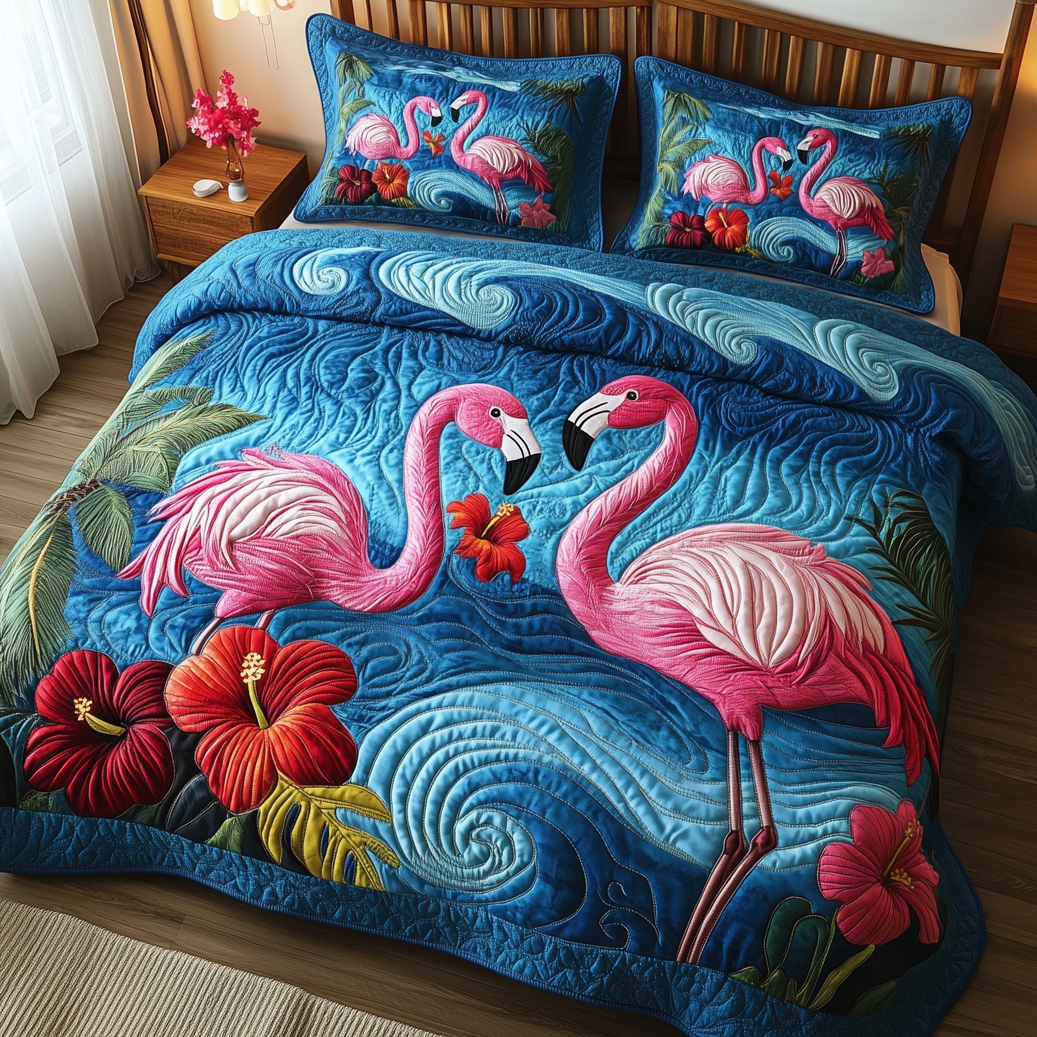 Tropical Flamingo Quilted Bedding Set Duvet Cover Bed Sheet Flamingo Themed Gift Items