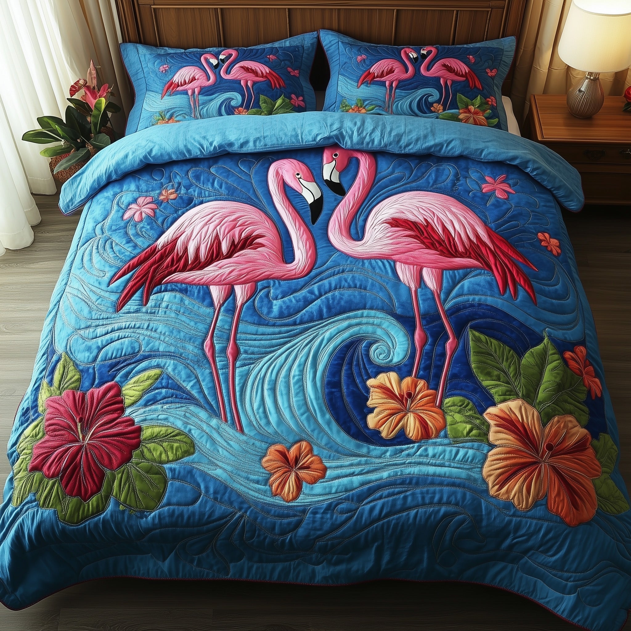 Tropical Flamingo Quilted Bedding Set Duvet Cover Bed Sheet Great Flamingo Lover Gift Ideas