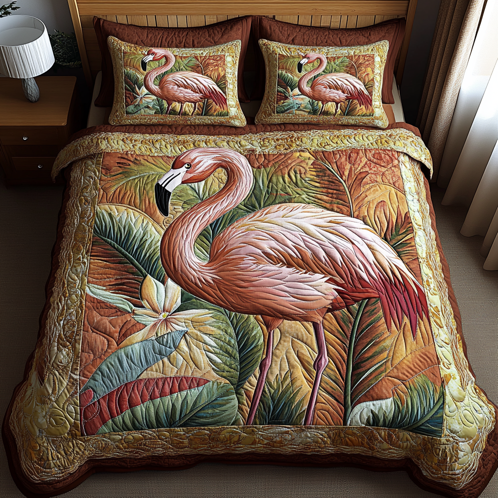 Tropical Flamingo Quilted Bedding Set Xmas Holiday Duvet Cover Set Flamingo Gifts For Sisters