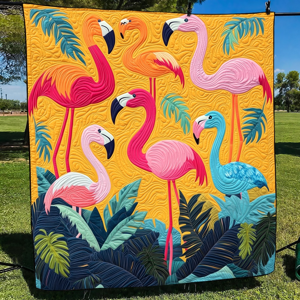 Tropical Flamingo Quilted Blanket Colorful Bird Art Cozy Bedding Summer Warm Throw Flamingo Fans
