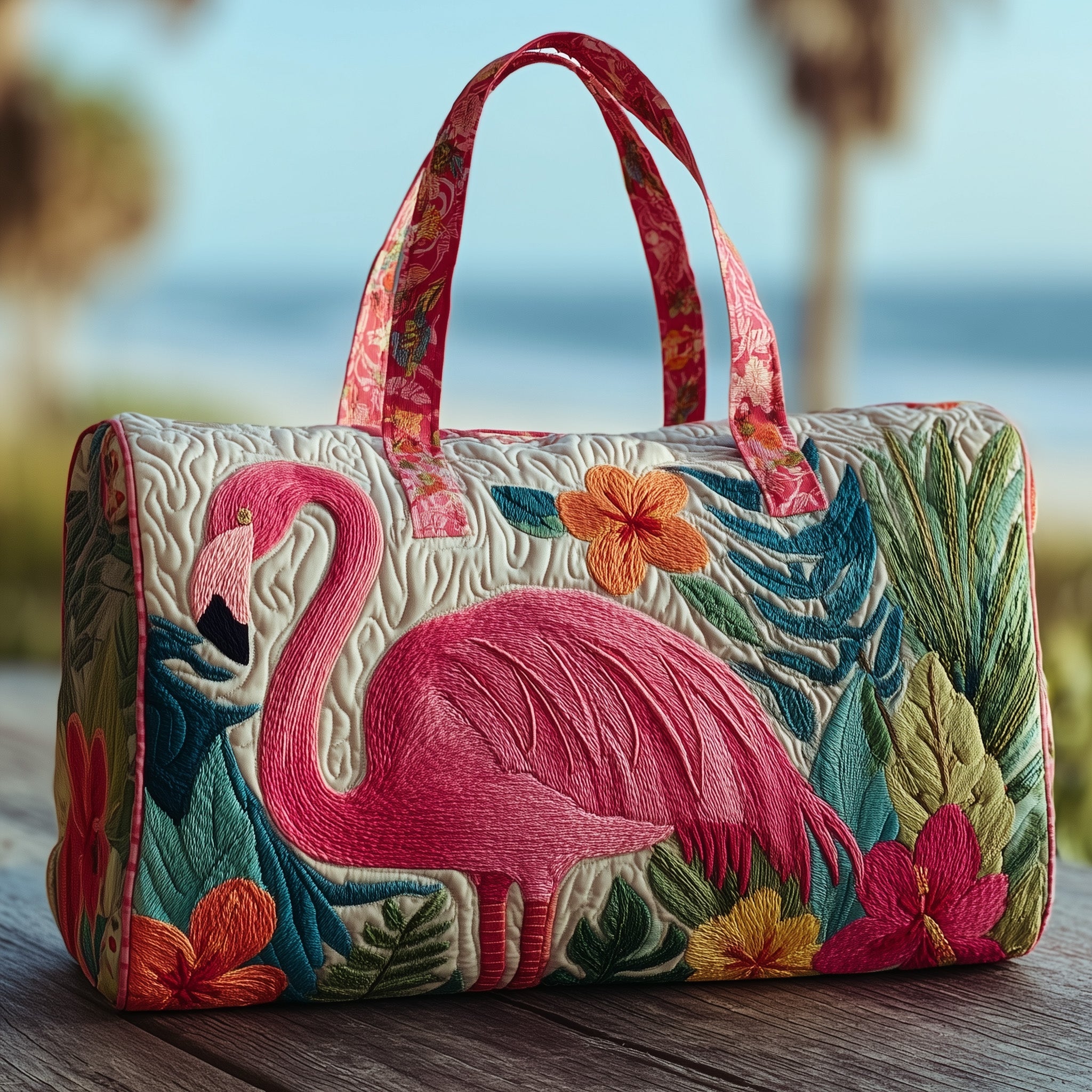 Tropical Flamingo Quilted Duffle Bag Easter Gift Idea