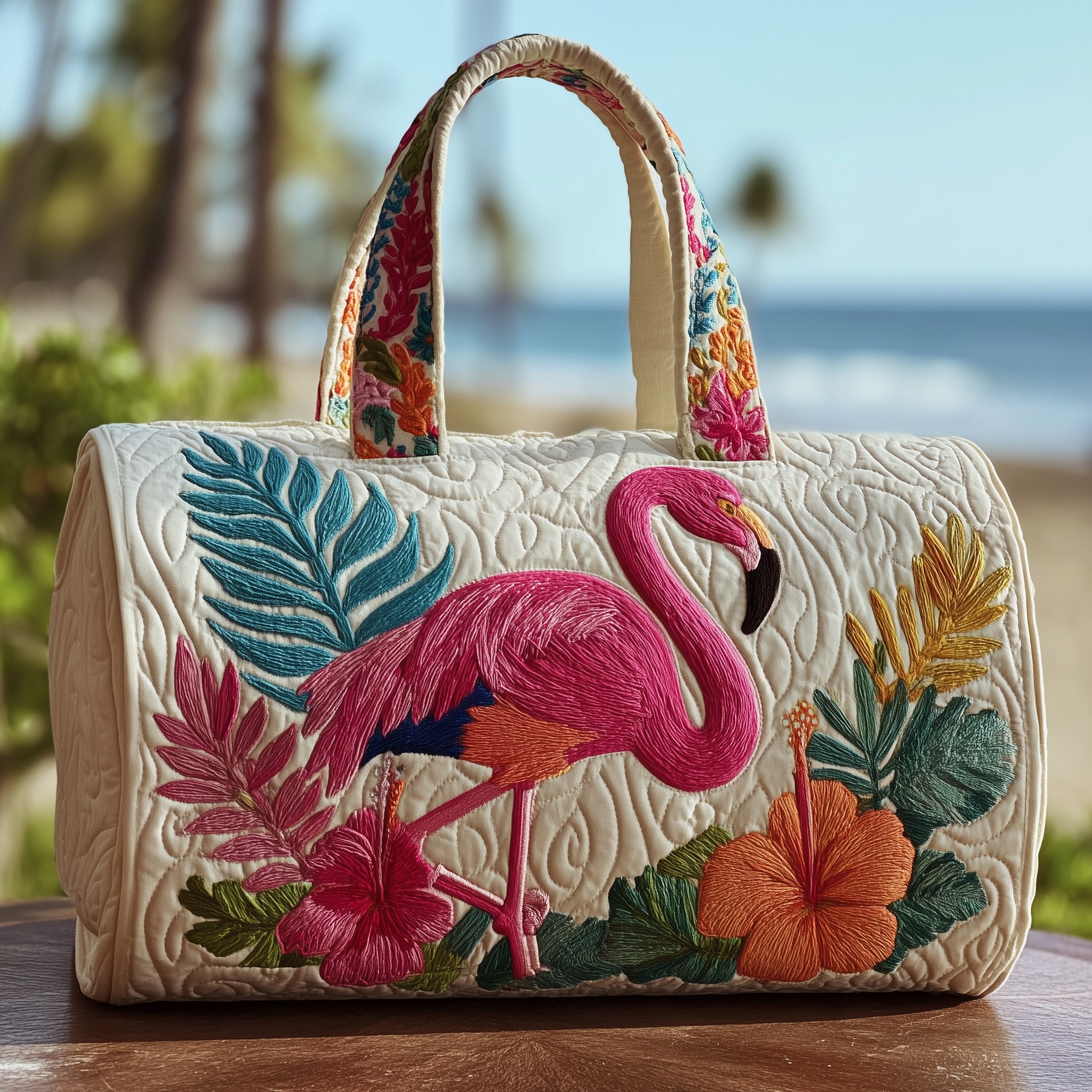 Tropical Flamingo Quilted Duffle Bag Independence Day Gift Idea