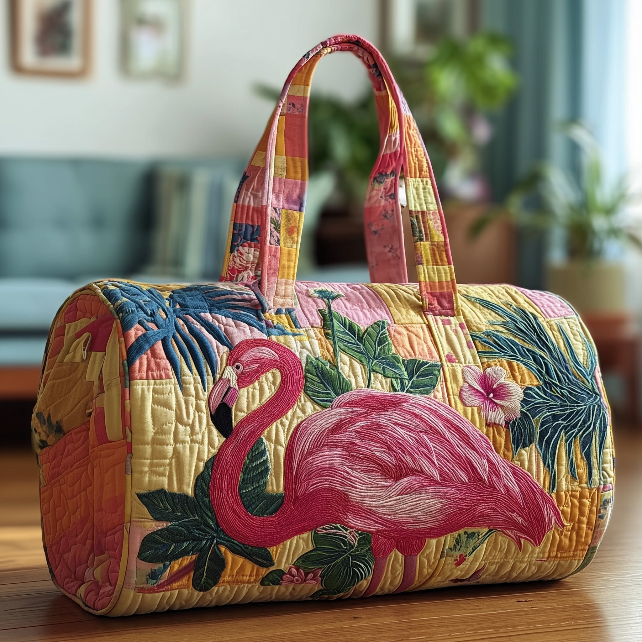 Tropical Flamingo Quilted Duffle Bag Summer Vacation Essential
