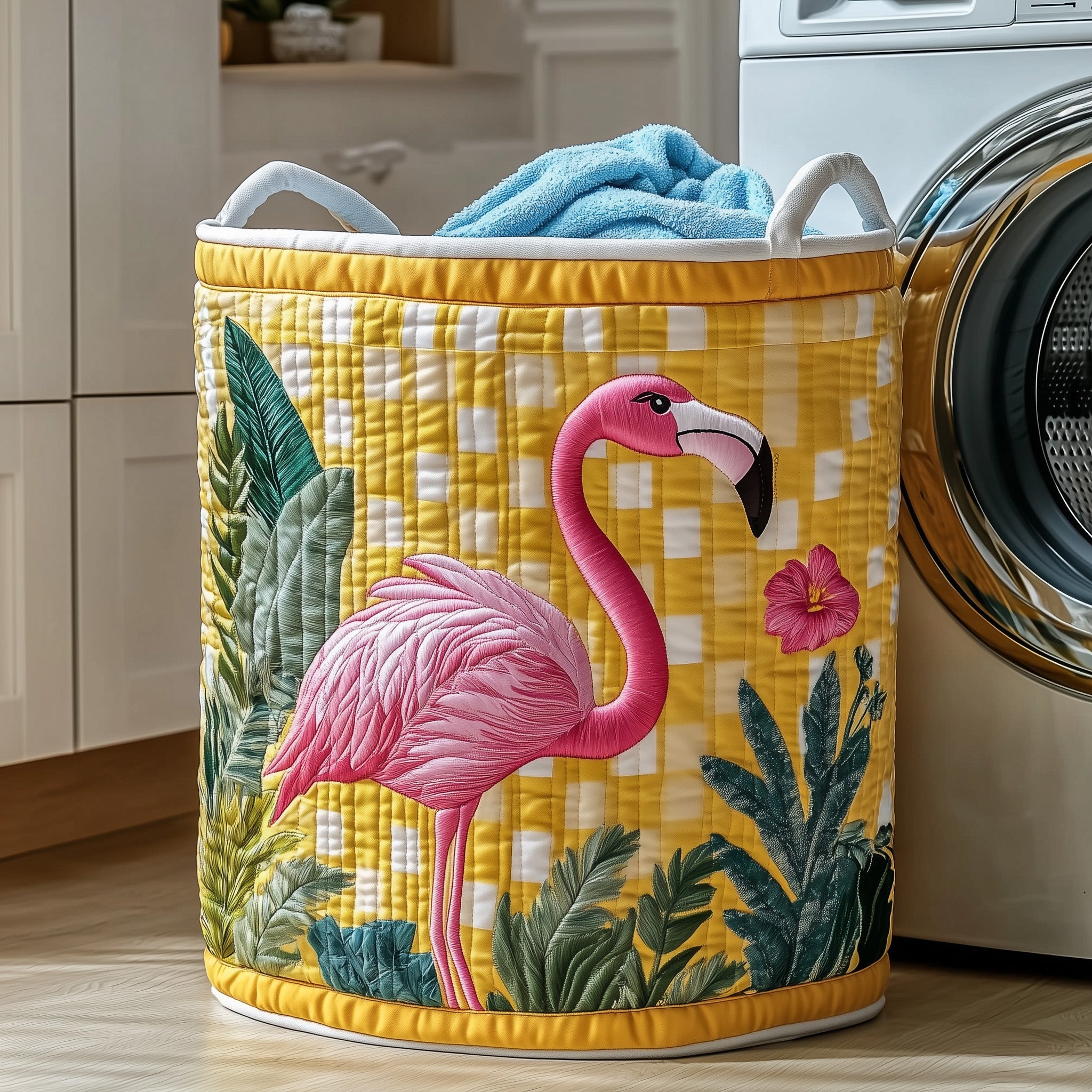 Tropical Flamingo Quilted Laundry Basket Charming Gifts For Flamingo Fans