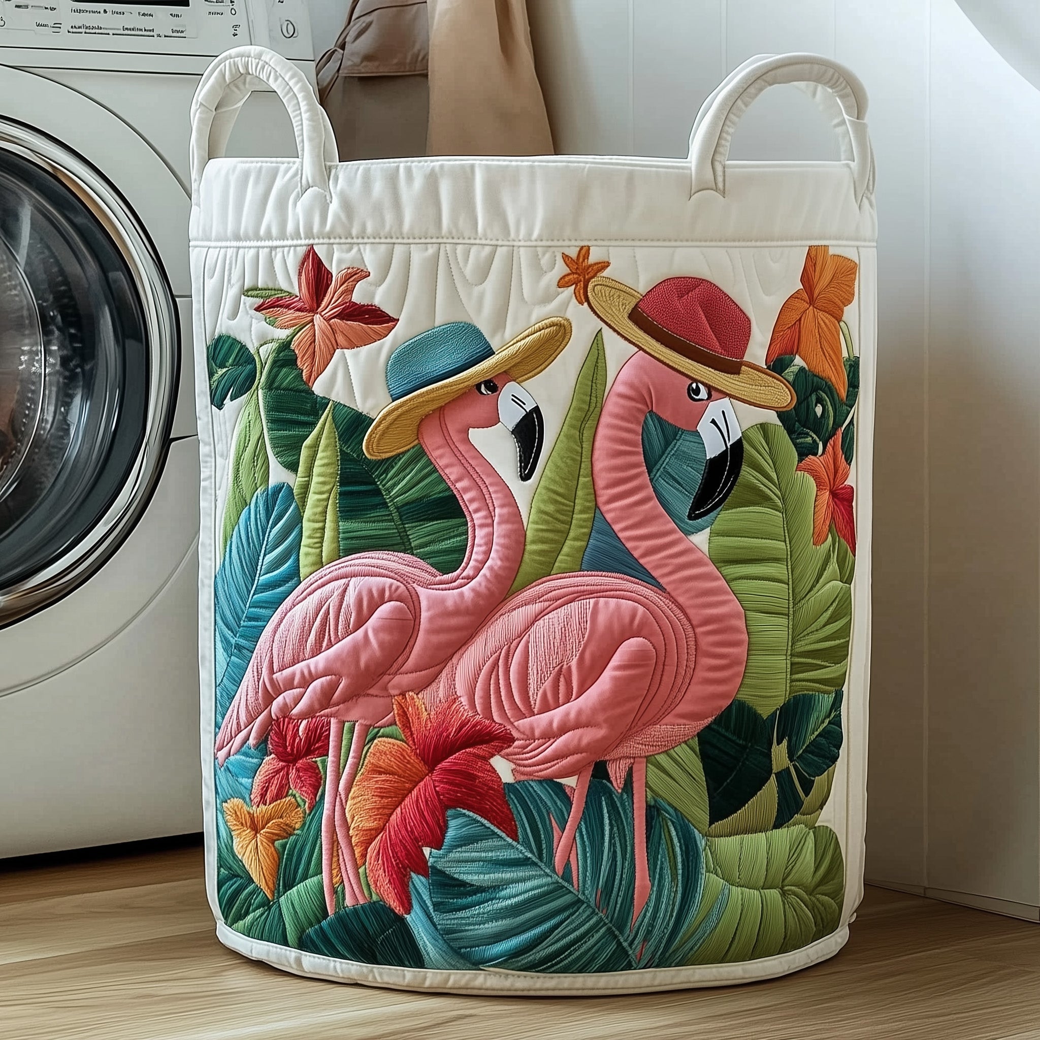 Tropical Flamingo Quilted Laundry Basket Charming Gifts For Flamingo Lovers(1)