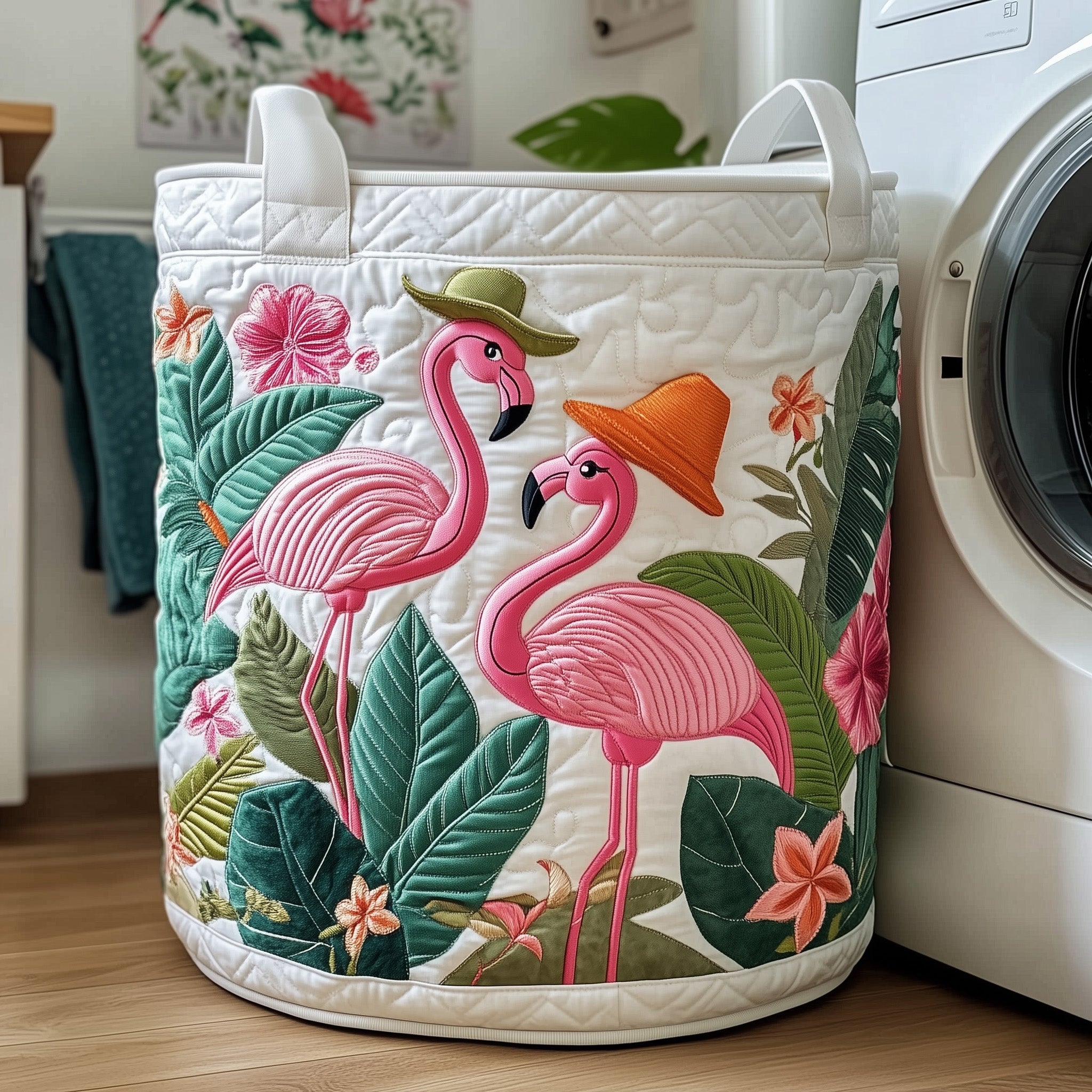 Tropical Flamingo Quilted Laundry Basket Charming Gifts For Flamingo Lovers
