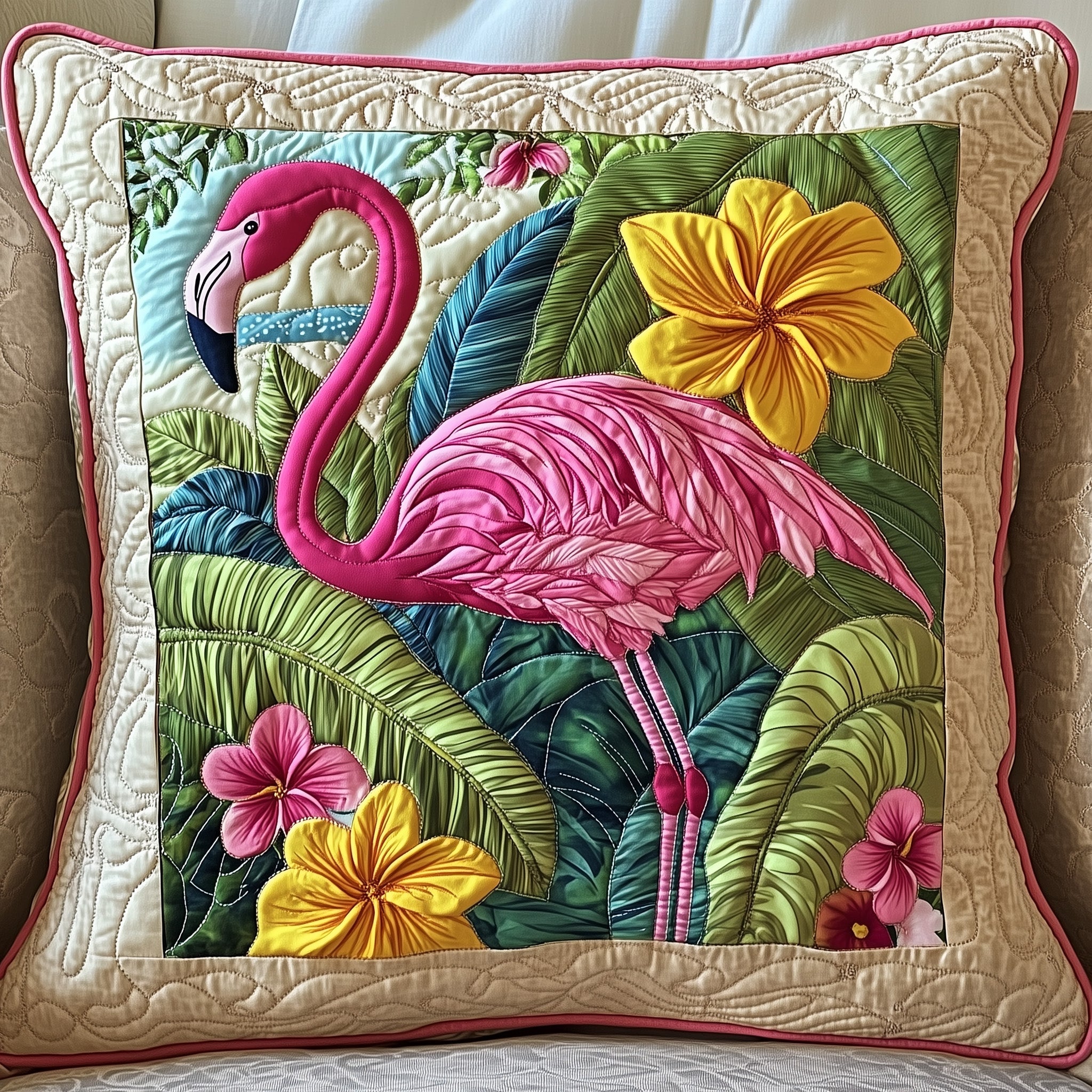 Tropical Flamingo Quilted Pillow Case Decorative Pillow Cover MerchBest Flamingo Christmas Gifts