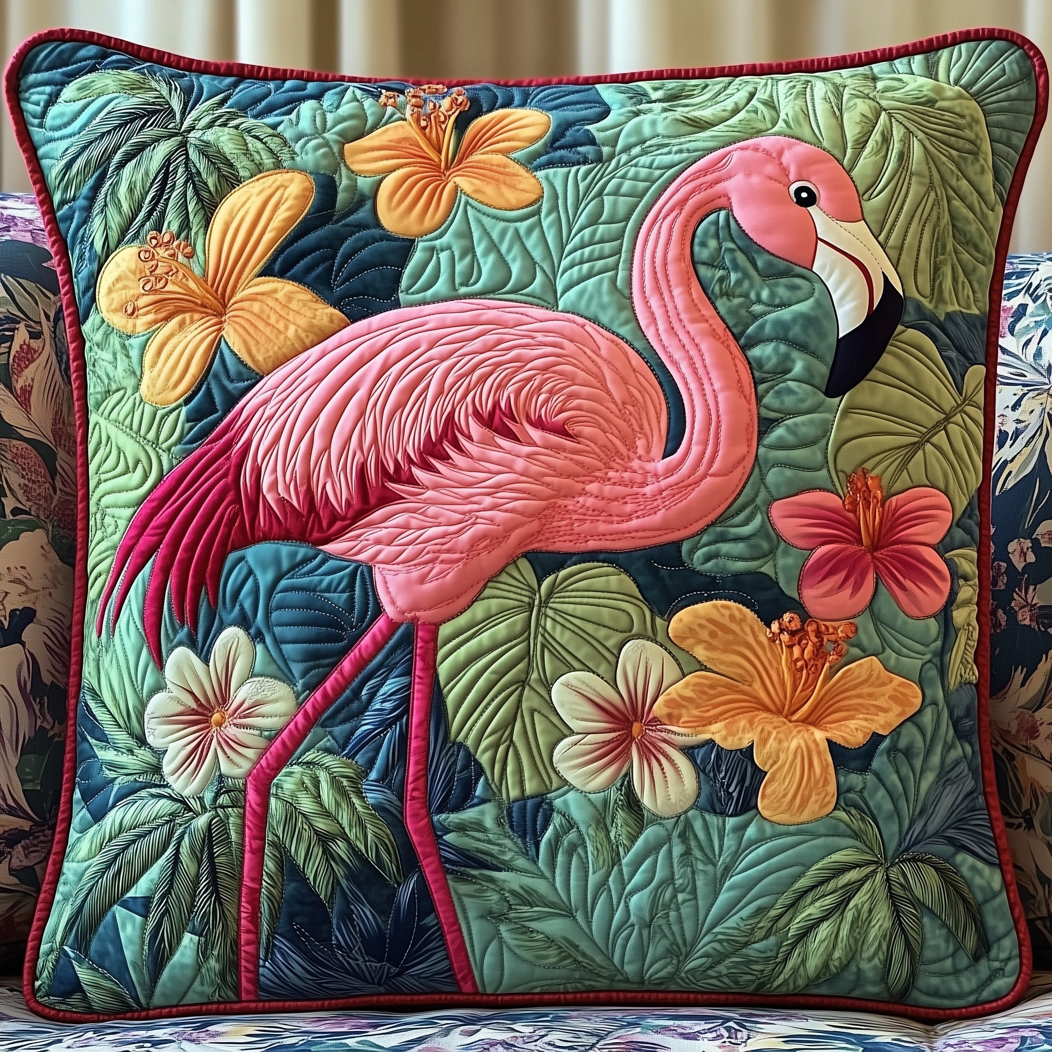 Tropical Flamingo Quilted Pillow Case Decorative Pillow Cover MerchChristmas Flamingo Gifts For Her