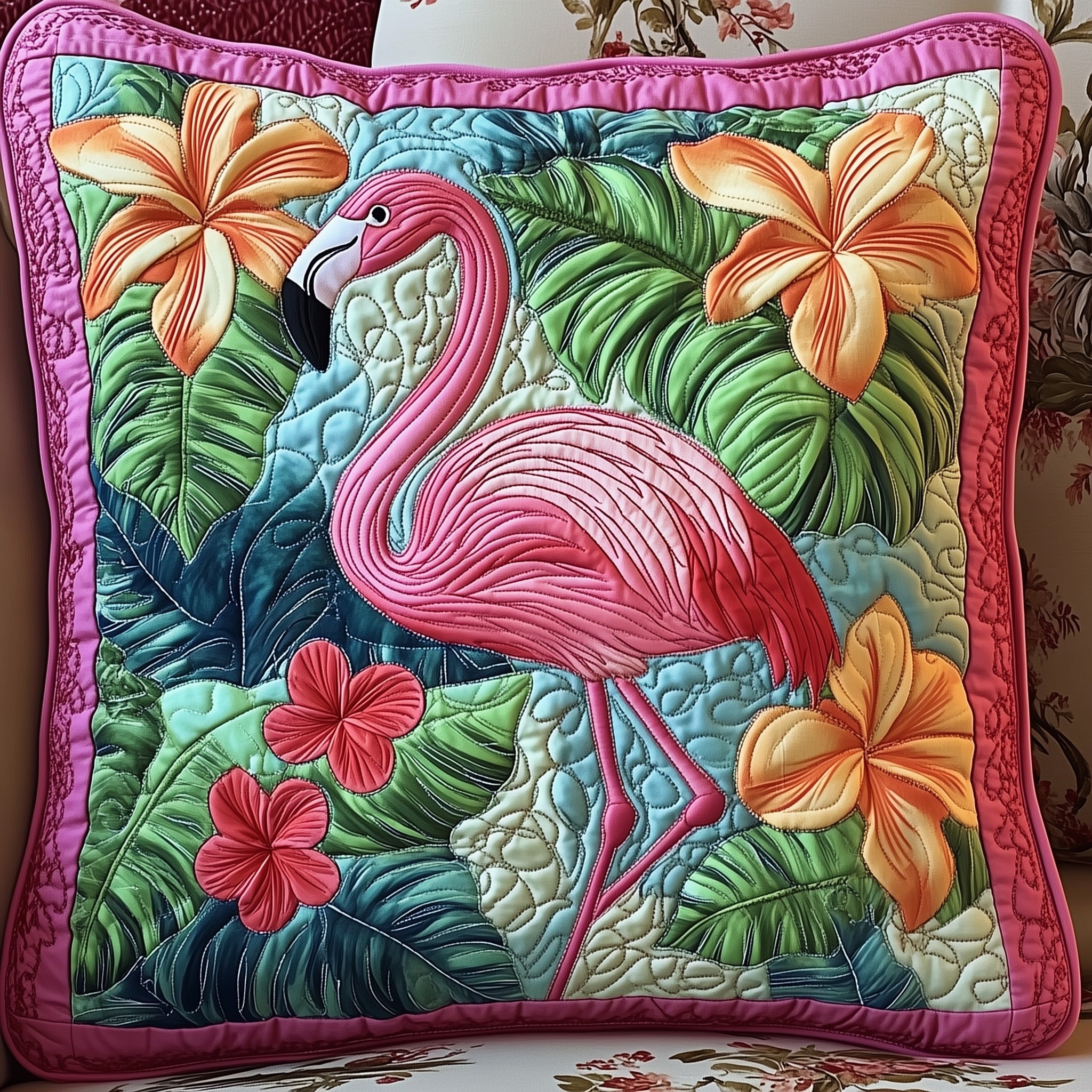 Tropical Flamingo Quilted Pillow Case Decorative Pillow Cover MerchFlamingo Christmas Gifts