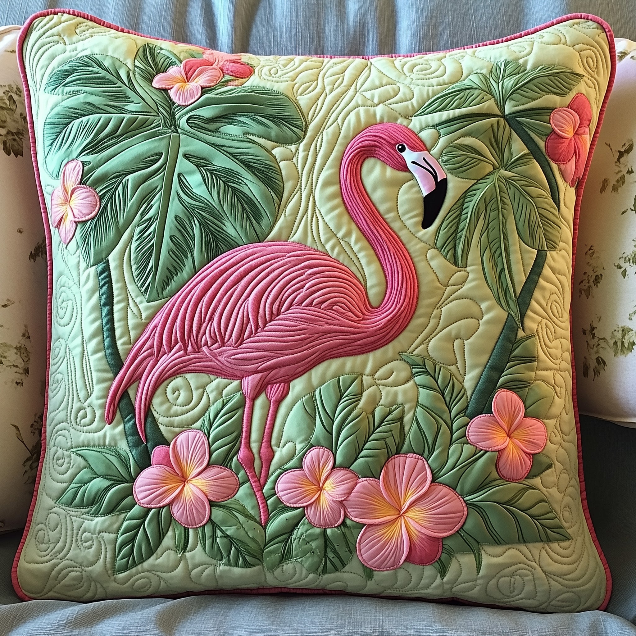 Tropical Flamingo Quilted Pillow Case Decorative Pillow Cover MerchFlamingo Christmas Presents
