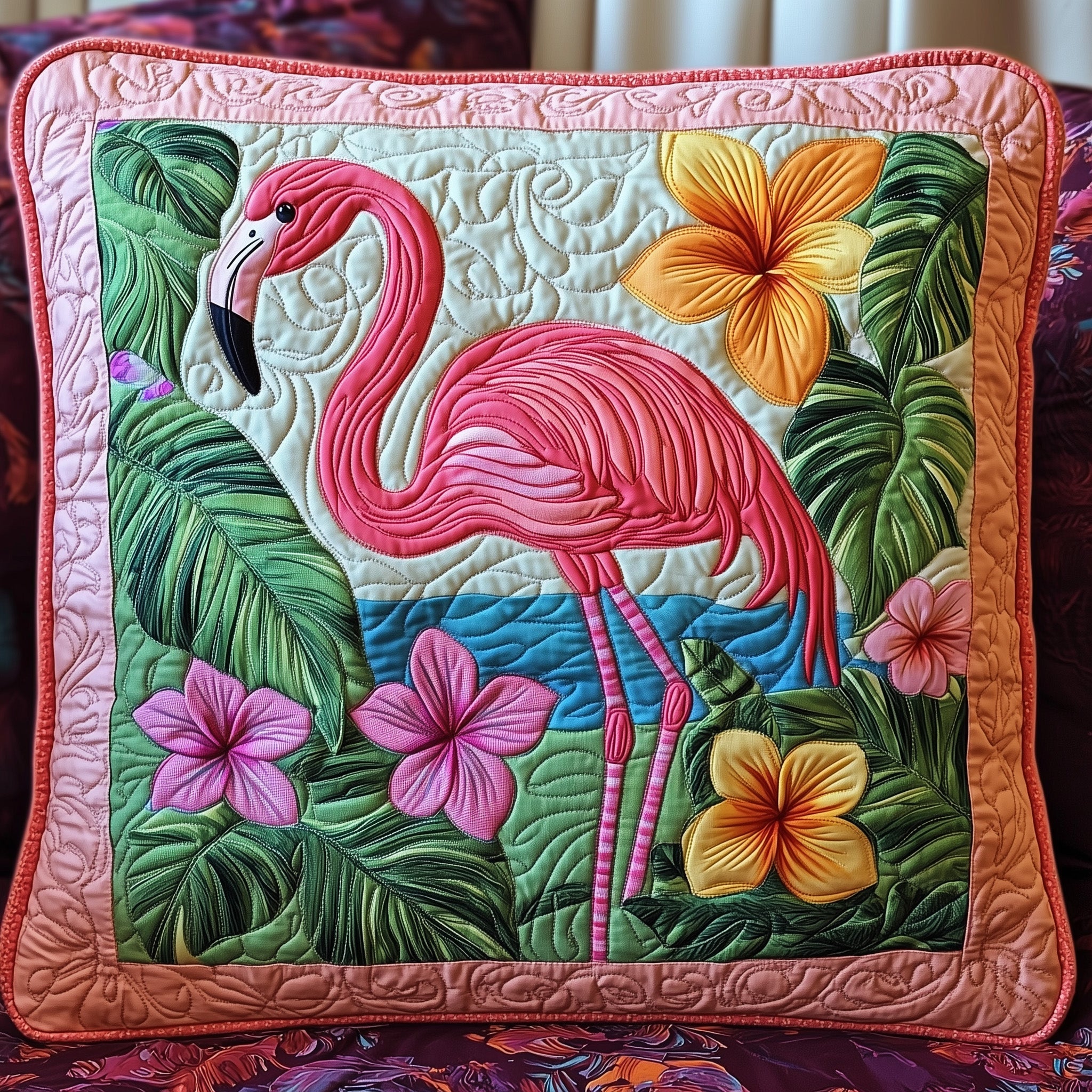 Tropical Flamingo Quilted Pillow Case Decorative Pillow Cover MerchFlamingo Gifts For Adults
